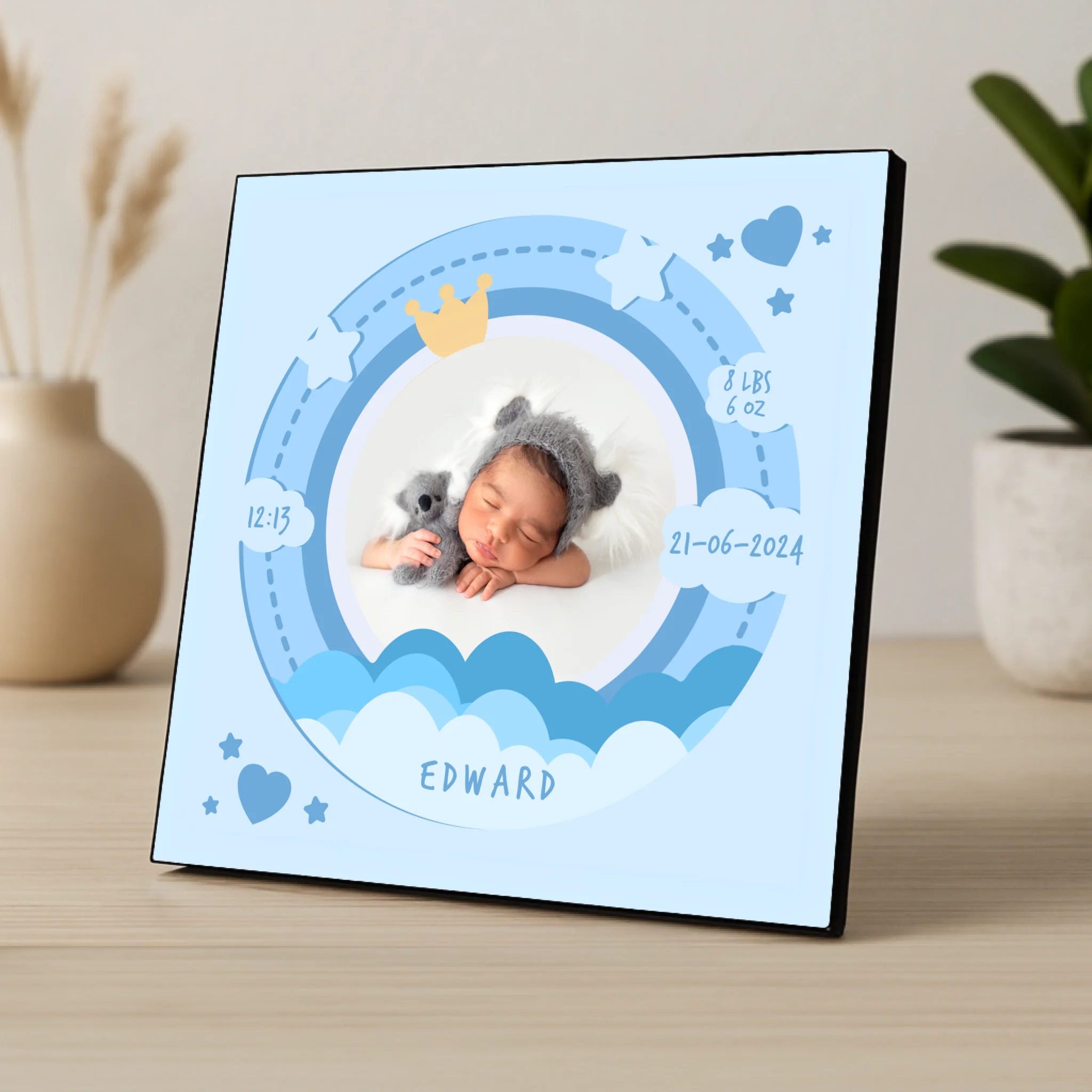 Custom Personalised Birth Announcement Photo Panel - Baby Boy