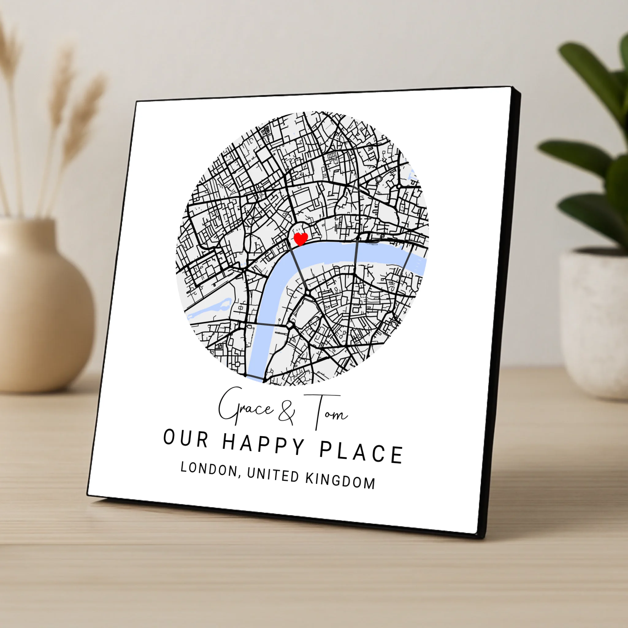 Custom Personalised Couples Circle Map MDF Photo Panel - Custom Locations & Special Moments
