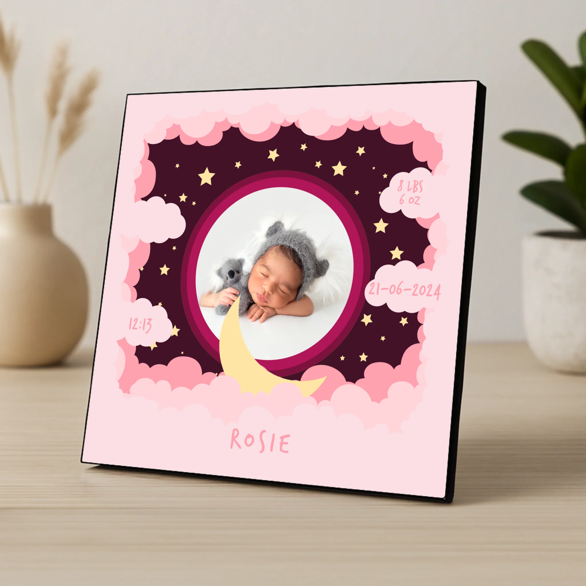 Custom Personalised Birth Announcement Photo Panel - Baby Girl - Pinks