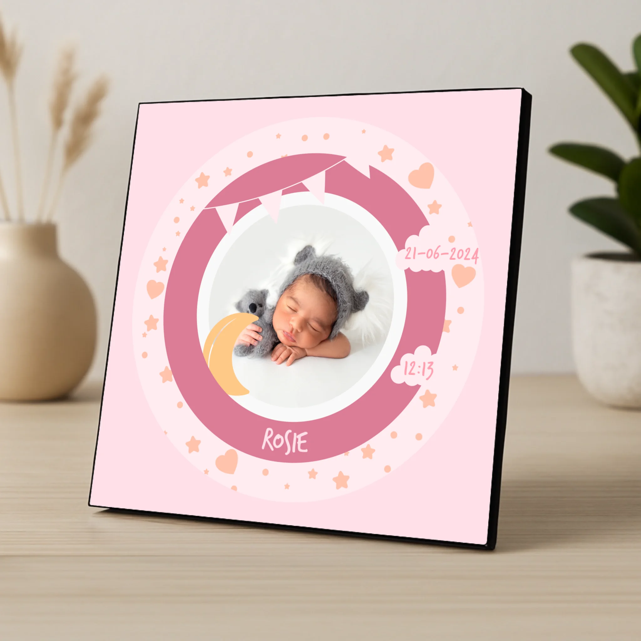 Custom Personalised Birth Announcement Photo Panel - Baby Girls - Pinks