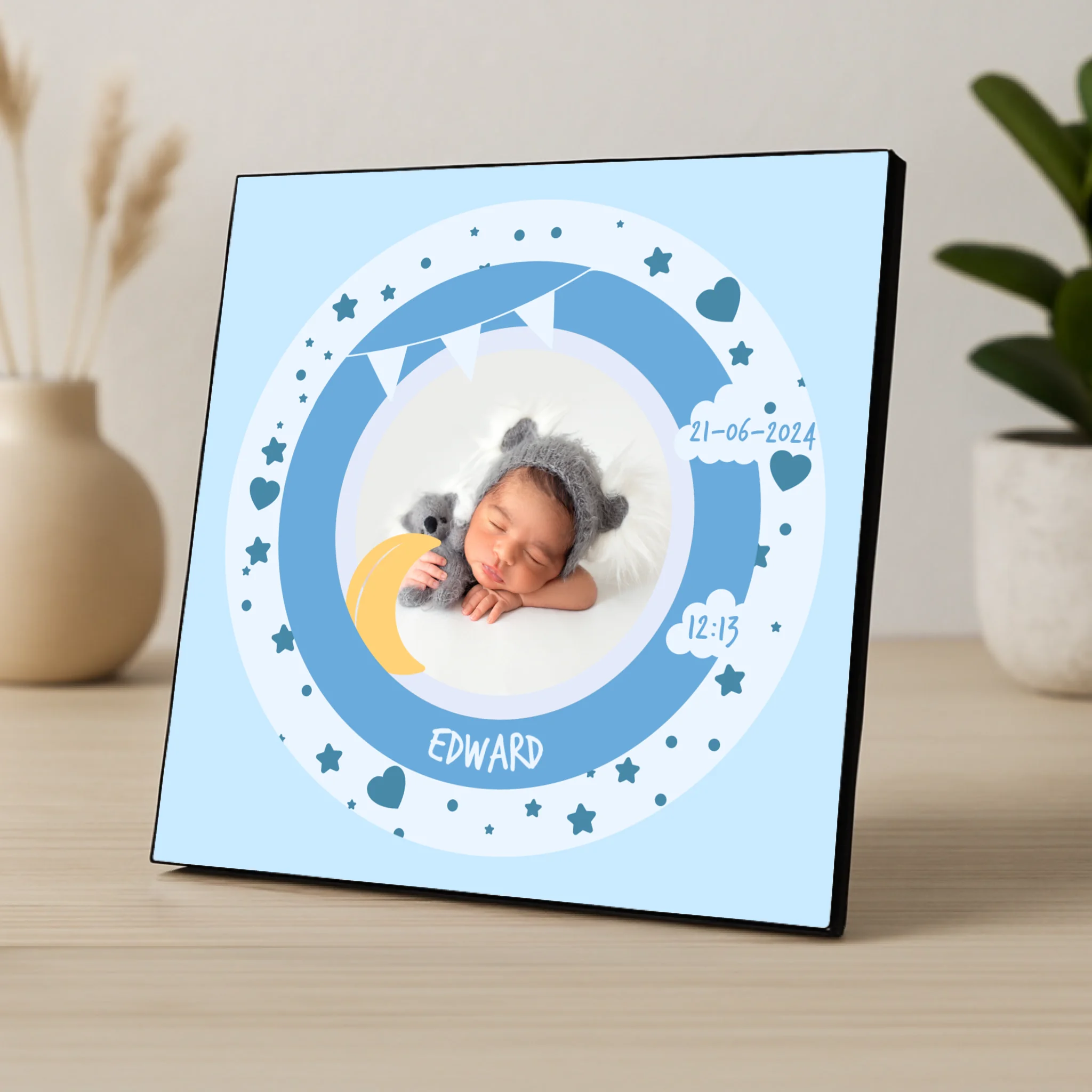 Custom Personalised Birth Announcement Photo Panel - Baby Boys - Blue