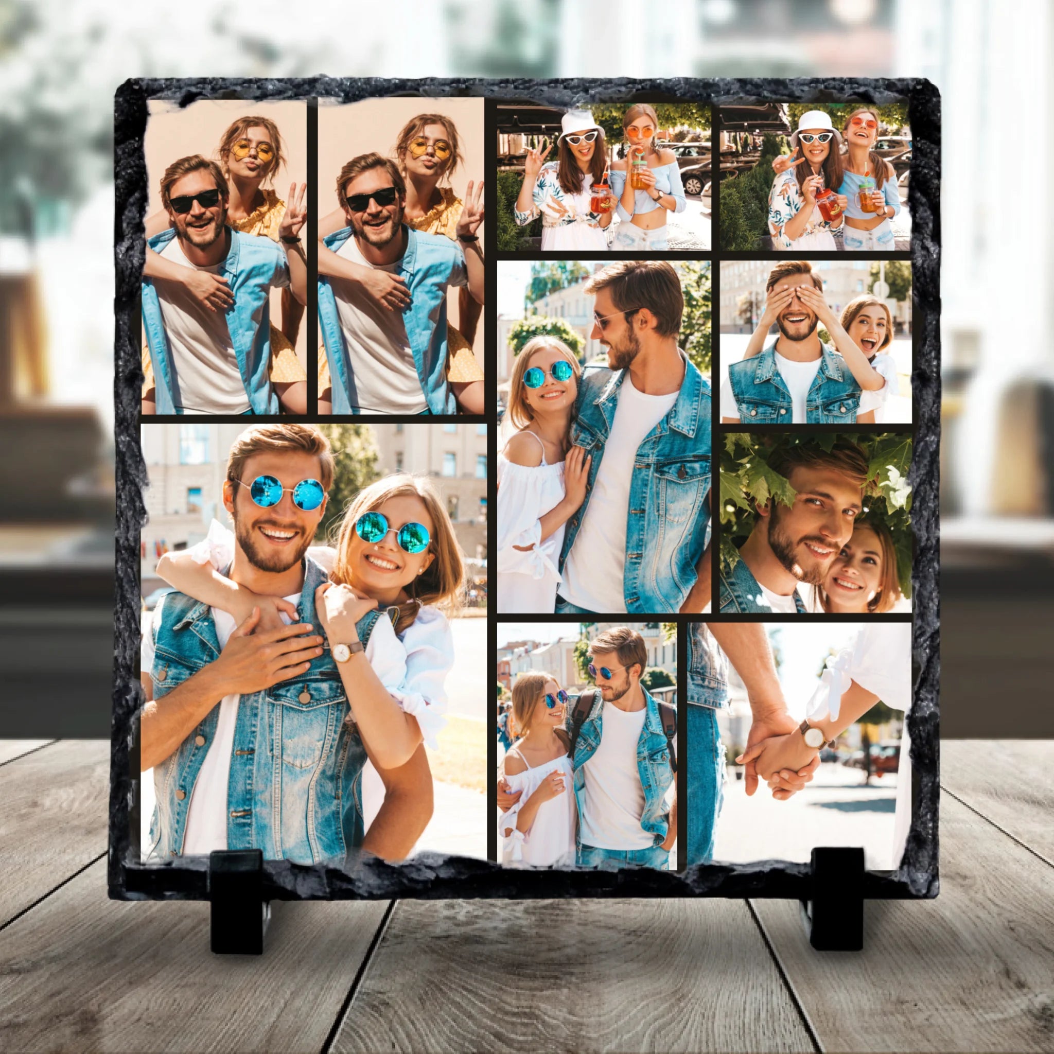 Personalised Photo Slate 10 Photos - Custom Collage Photo Slate with Grid Colour Options
