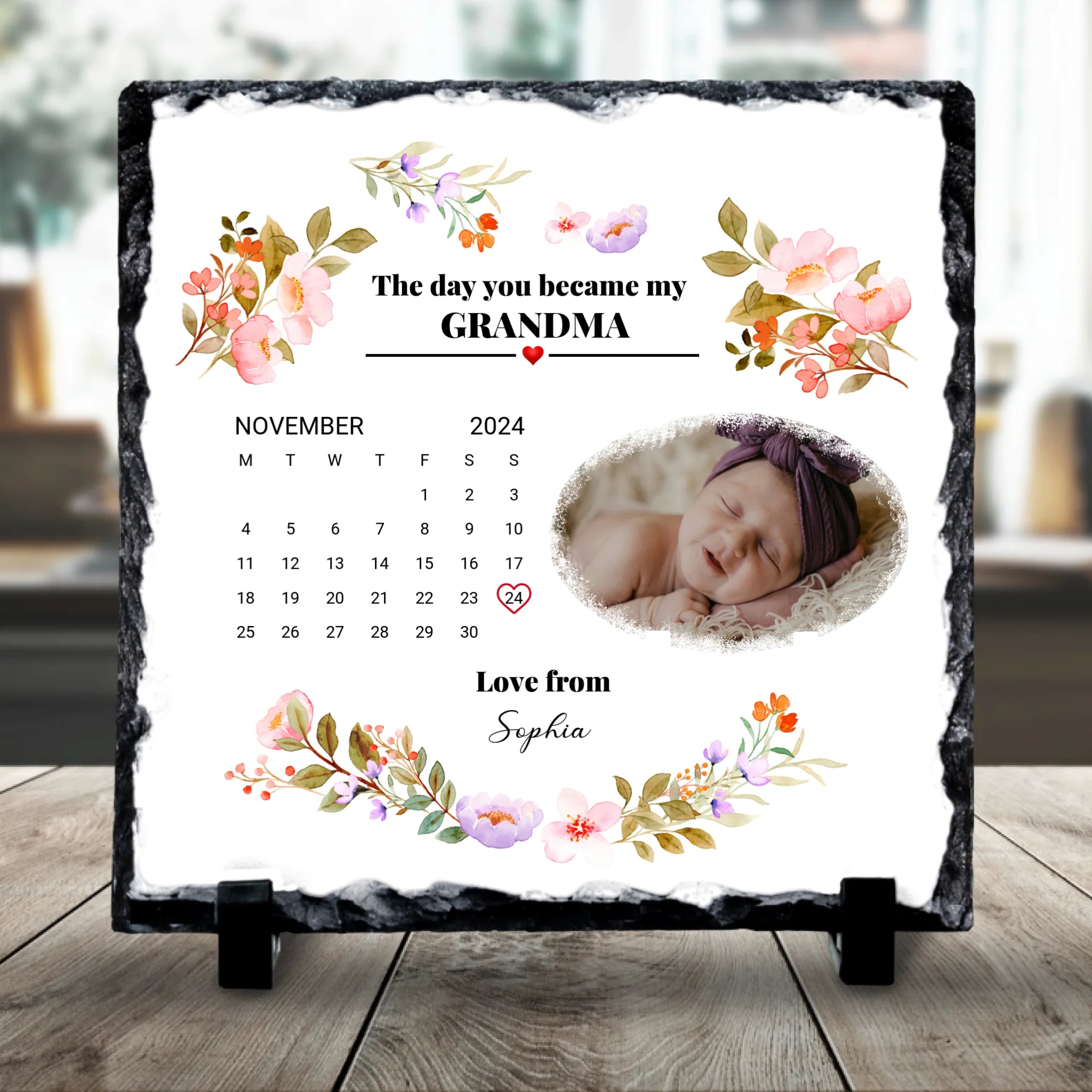 Custom ‘Day You Became My’ Slate – Photo & Date Keepsake
