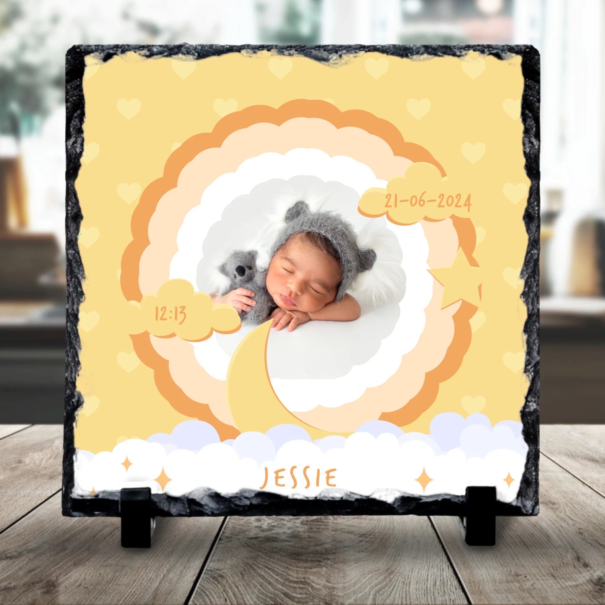 Custom Personalised Birth Announcement Photo Slate - Yellows