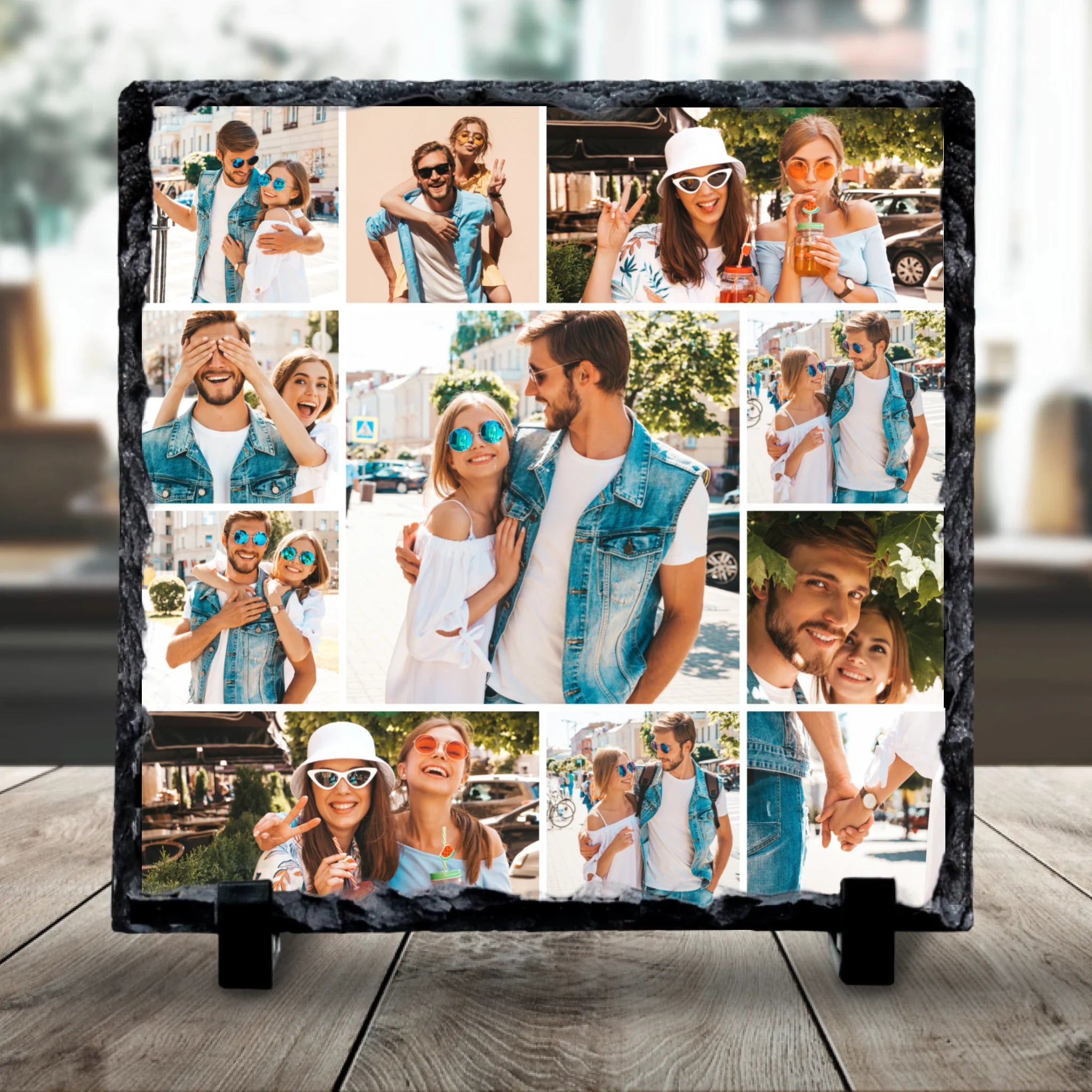 Custom Personalised Photo Slate - 11 Photos - Collage With Large Centre Photo