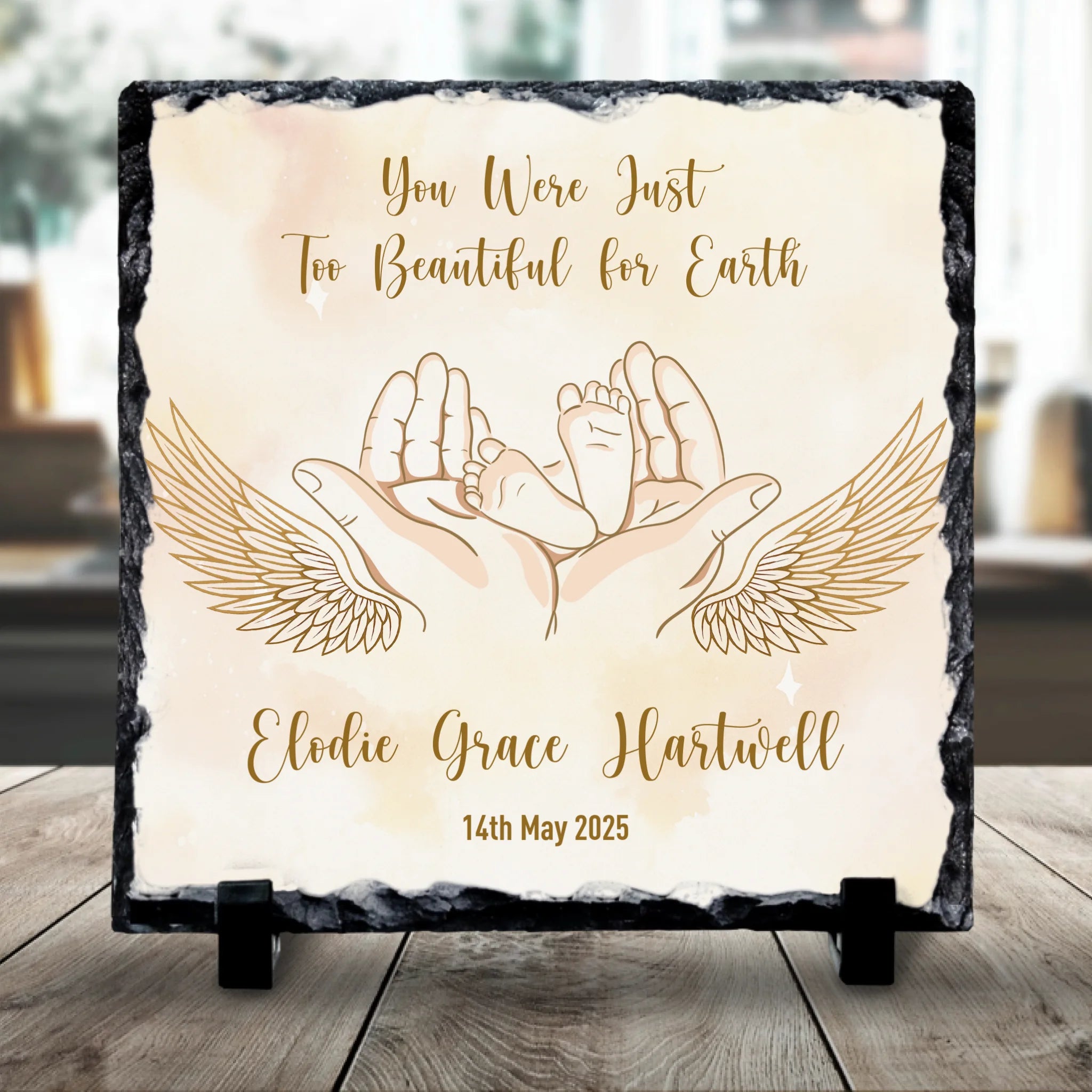 Custom Personalised Memorial Photo Slate Plaque  - Just Too Beautiful For Earth