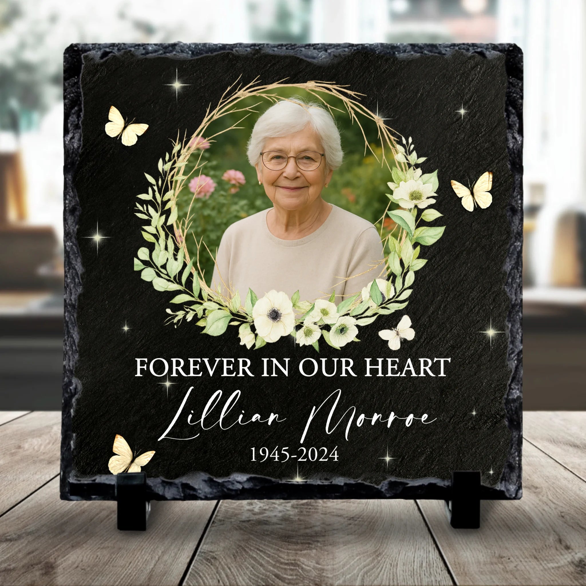 Custom Personalised Memorial Photo Slate Plaque  - Forever In Our Heart