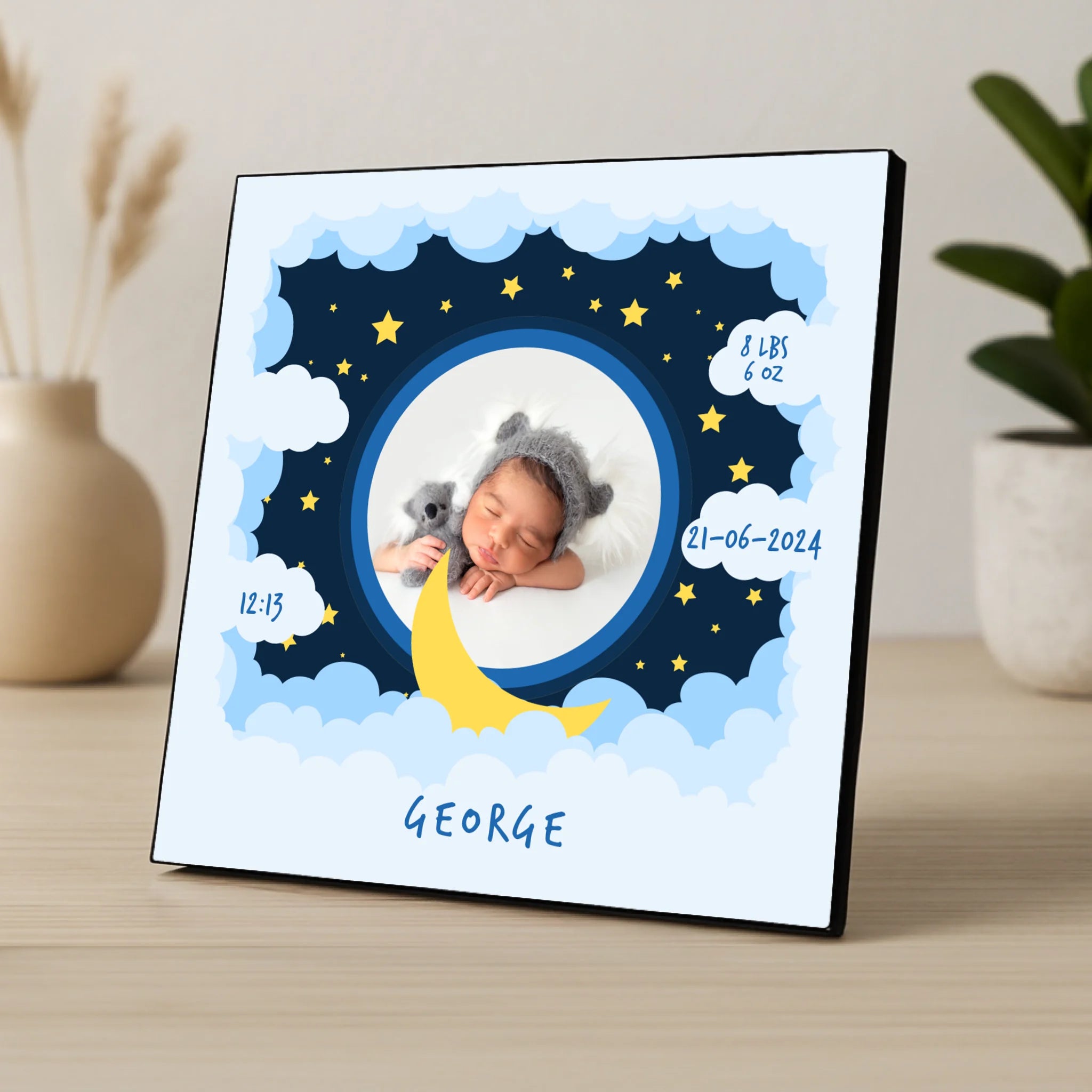 Custom Personalised Birth Announcement Photo Panel - Baby Boy - Blue