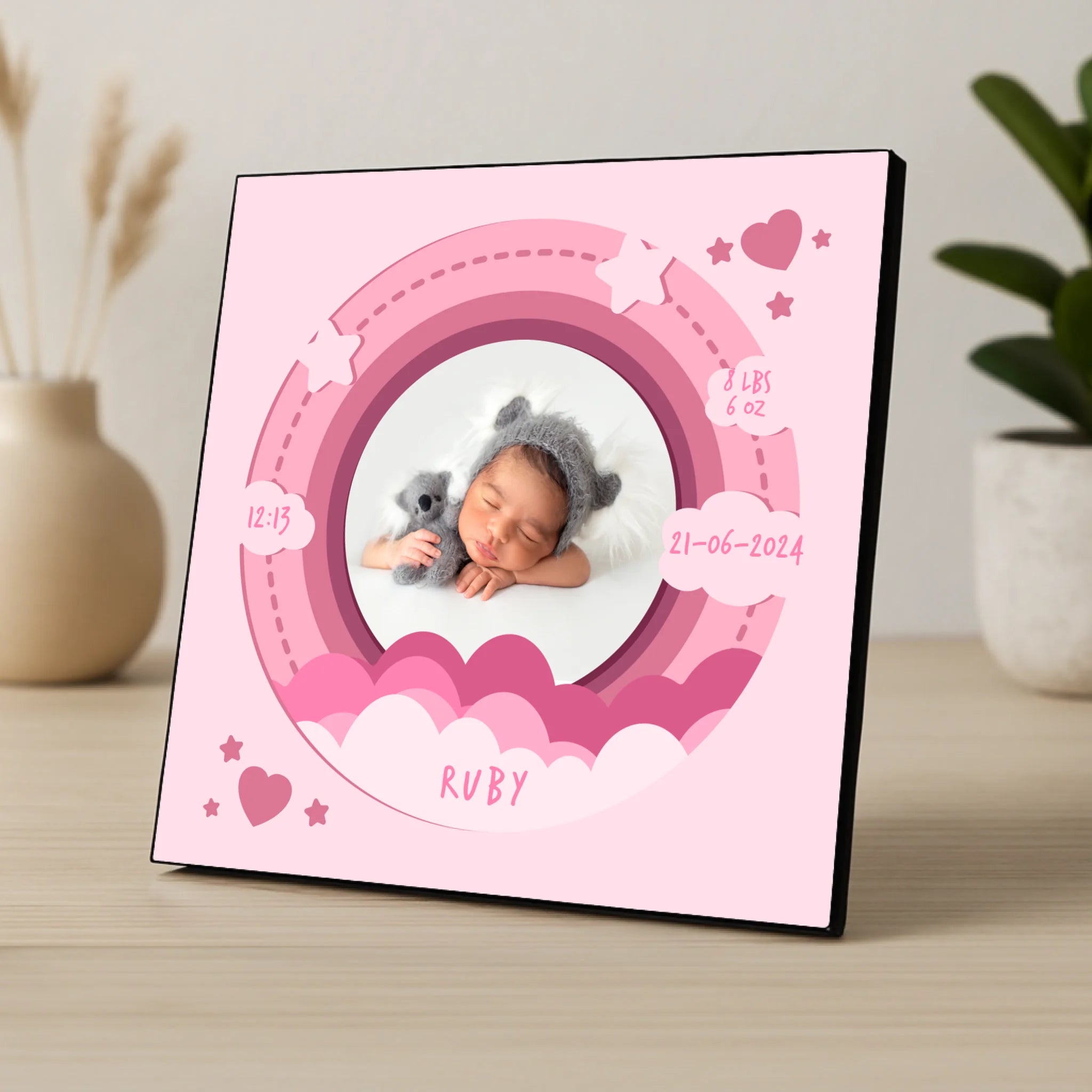 Custom Personalised Birth Announcement Photo Panel - Baby Girl - Pink