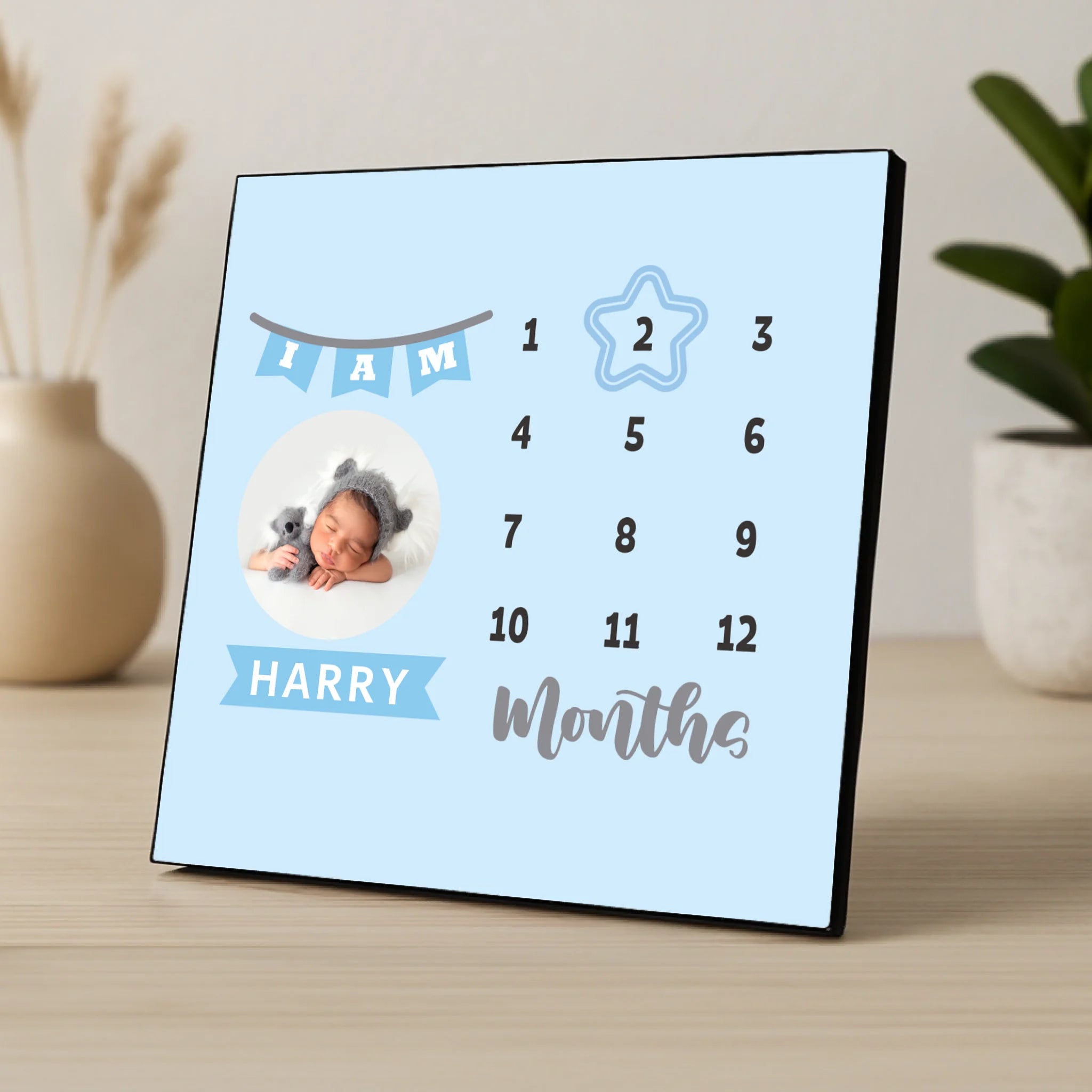 Custom Personalised Baby Milestone Photo Panel - Baby Boy - Blue