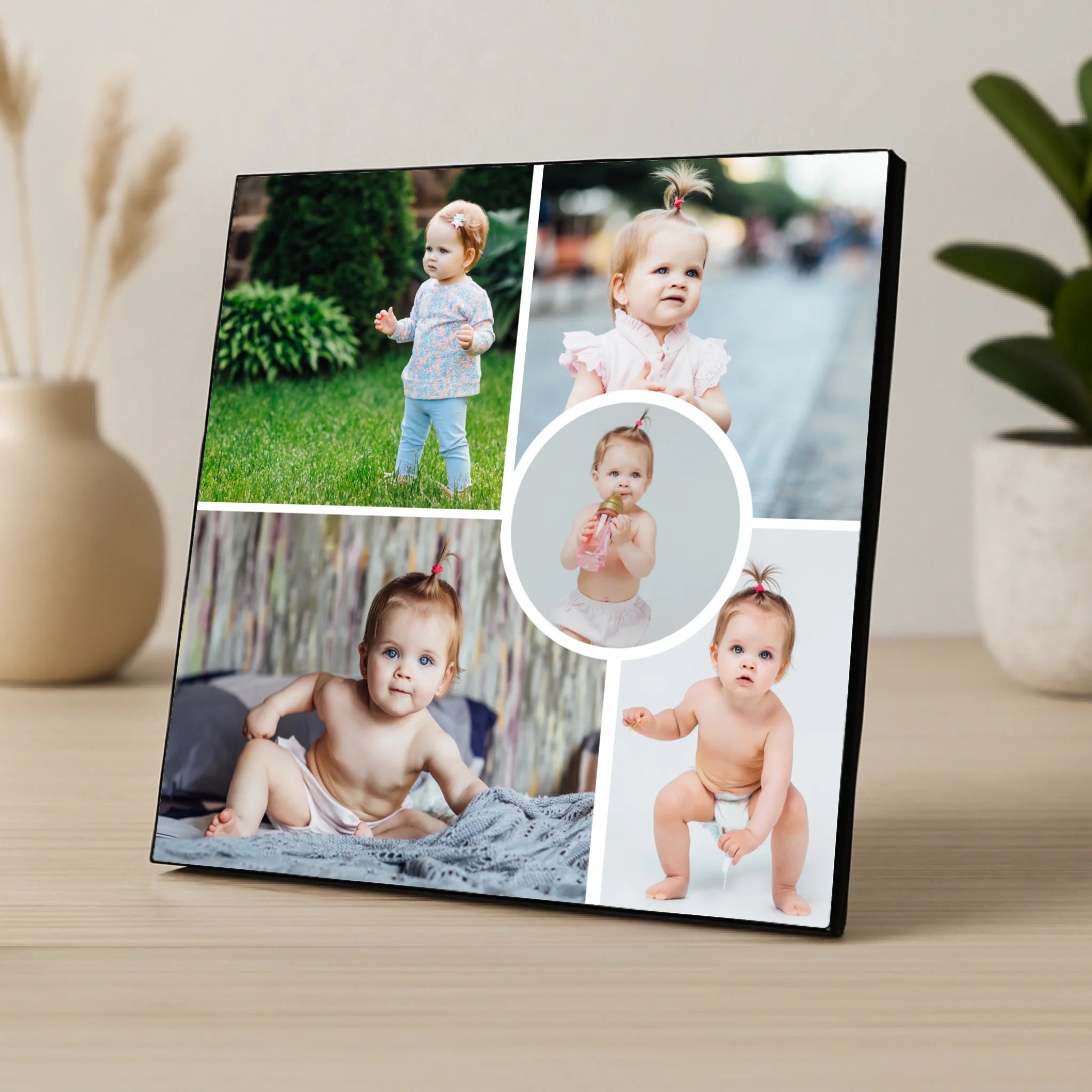 Custom Personalised 5 Photo Collage Photo Panel - Centre Circle Image