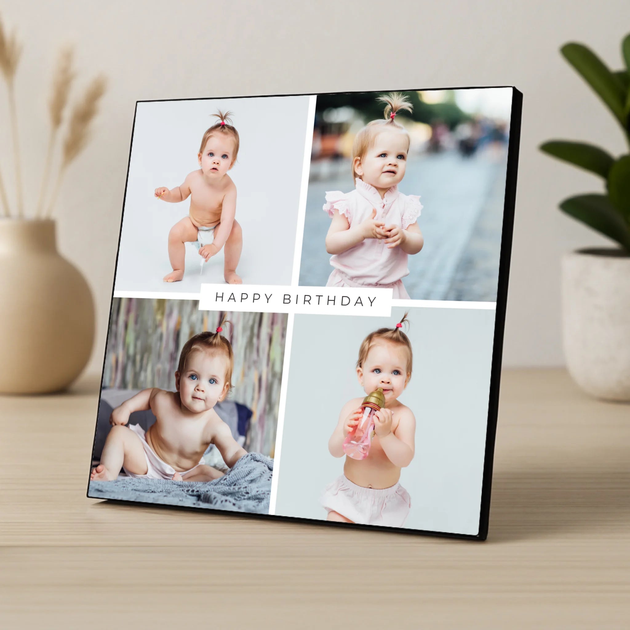 Custom Personalised 4 Photo Collage Photo Panel - Optional Custom Text