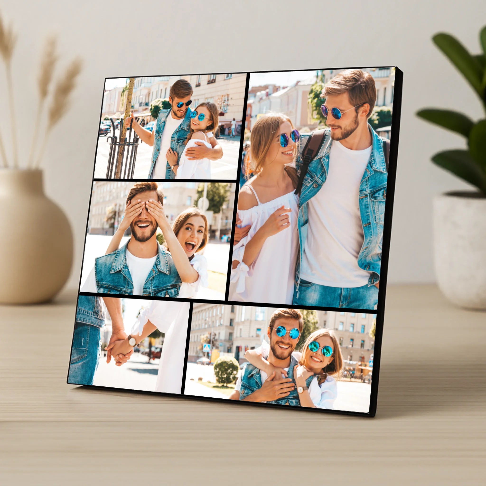 Custom Personalised 5 Photo Collage Photo Panel - Change Grid Colour
