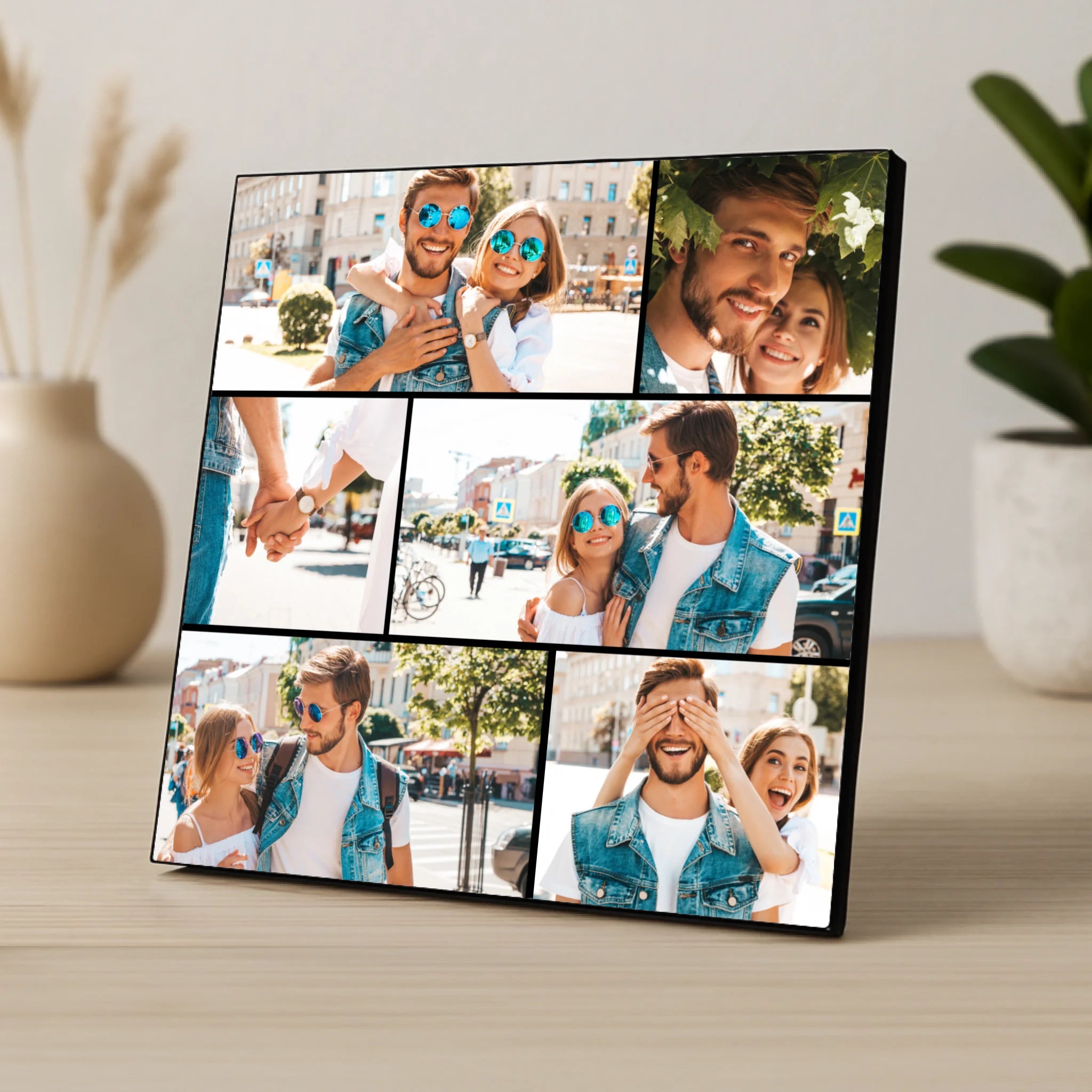 Custom Personalised 6 Photo Collage Photo Panel - Change Grid Colour