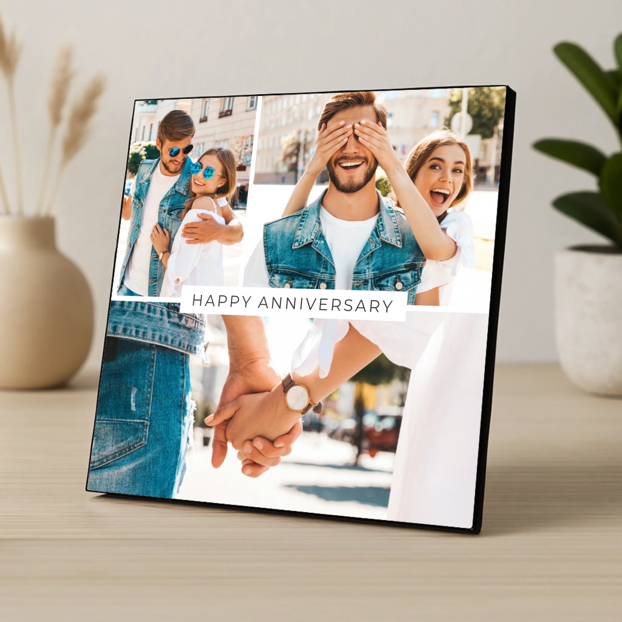 Custom Personalised 3 Photo Collage Photo Panel - Optional Text - Change Grid Colour