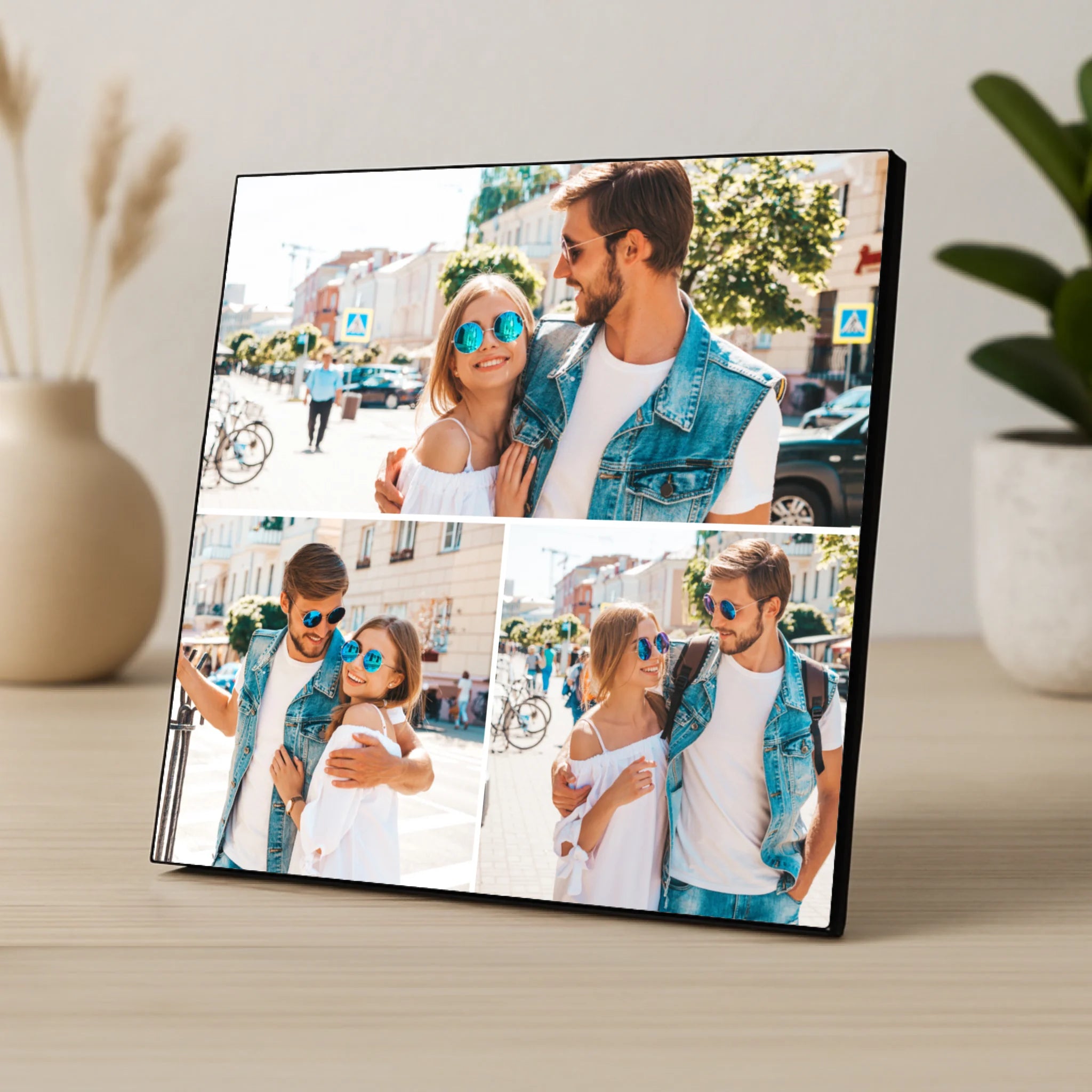 Custom Personalised 3 Photo Collage Photo Panel - Optional Text - Change Grid Colours