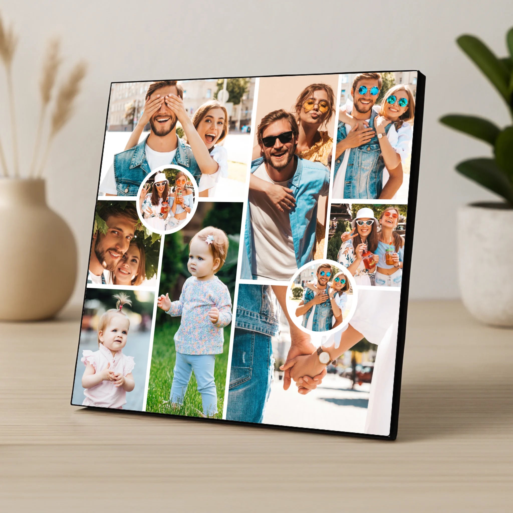 Custom Personalised 10 Photo Collage Photo Panel - 2 Centre Circle Images