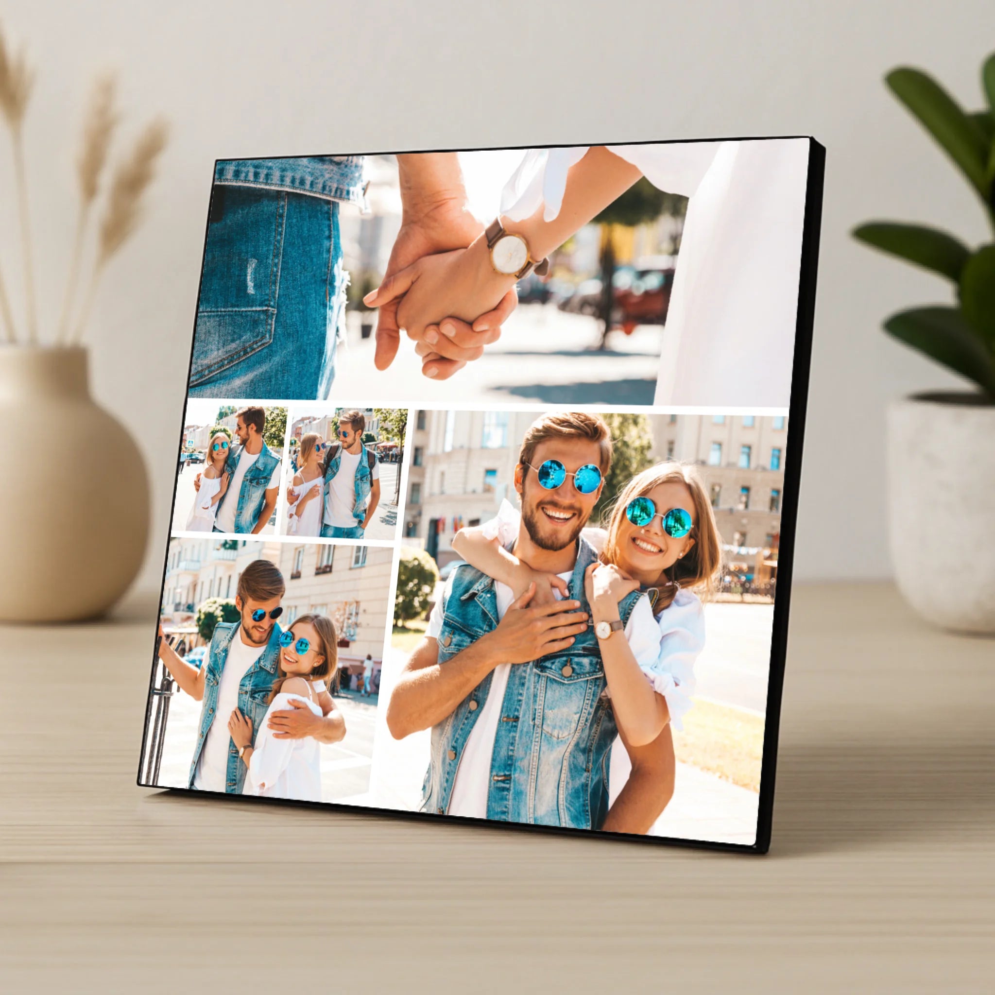 Custom Personalised 5 Photo Collage Photo Panel - Change Grid Colour