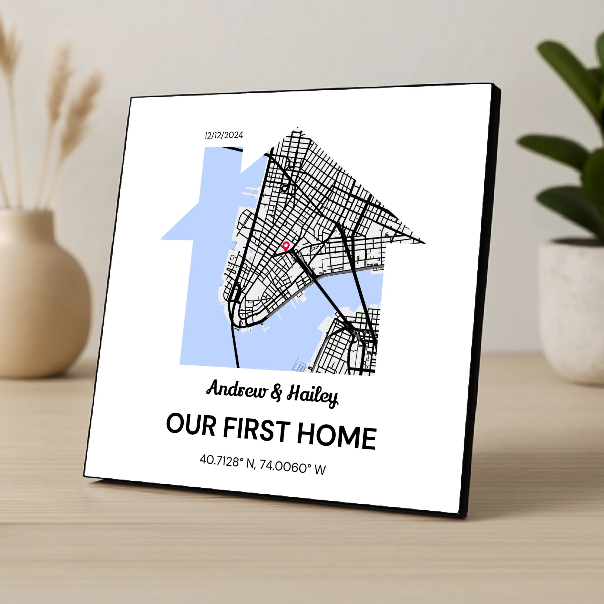 Custom Personalised Map Photo Panel - Our First Home - House, Heart or Circle Map
