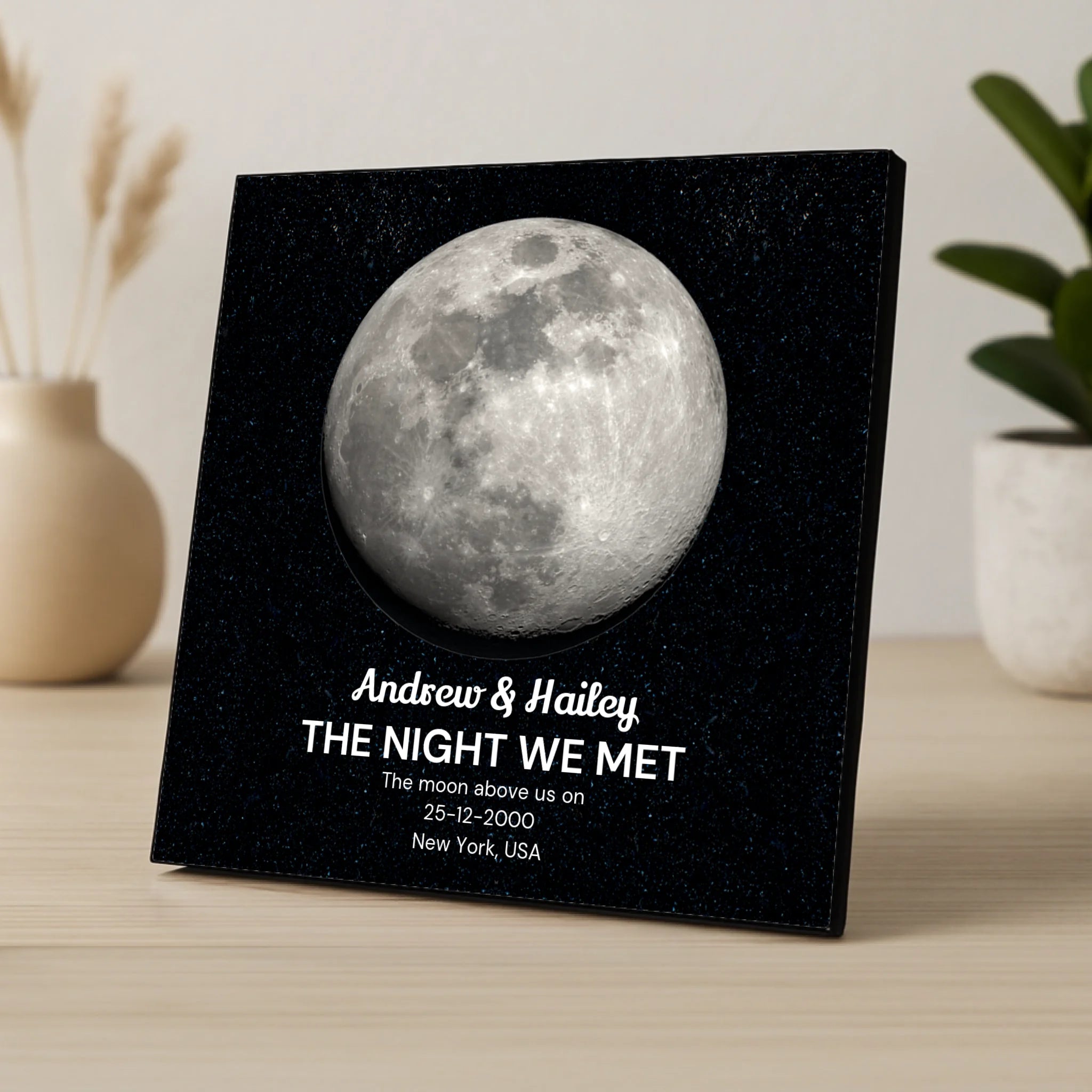 Custom Personalised Moon Phase Photo Panel - Custom Quote, Date & Text - Perfect Couples Gift