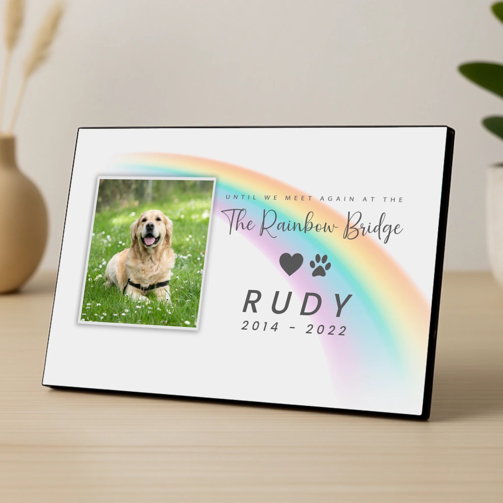 Pet Memorial Photo Panel – Custom Name & 1 Photo - “Until We Meet Again at the Rainbow Bridge”