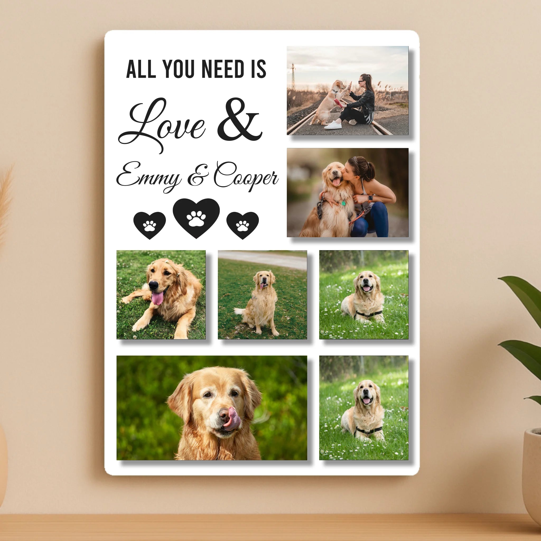 Personalised Pet Photo Collage Metal Photo Panel - “All You Need is Love” Custom Gift