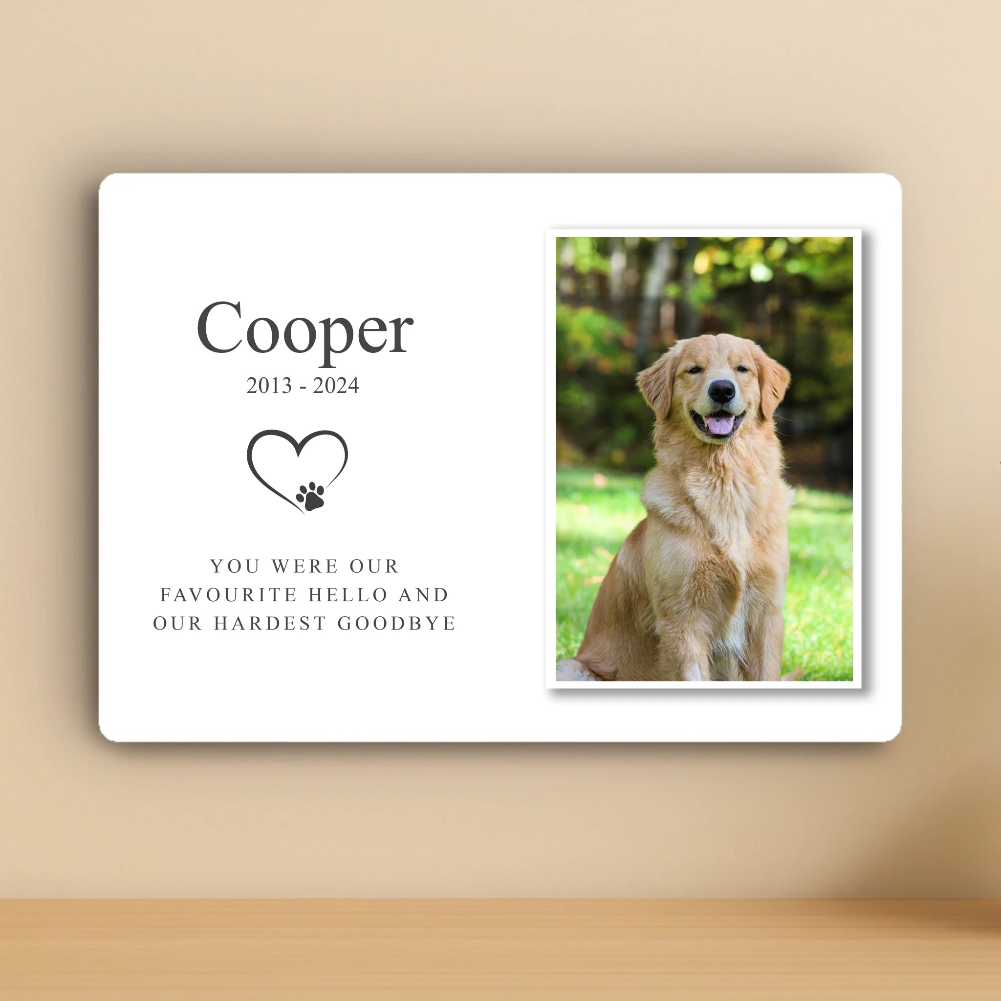 Custom Personalised Pet Memorial Metal Photo Panel - "You Were Our Favourite Hello"