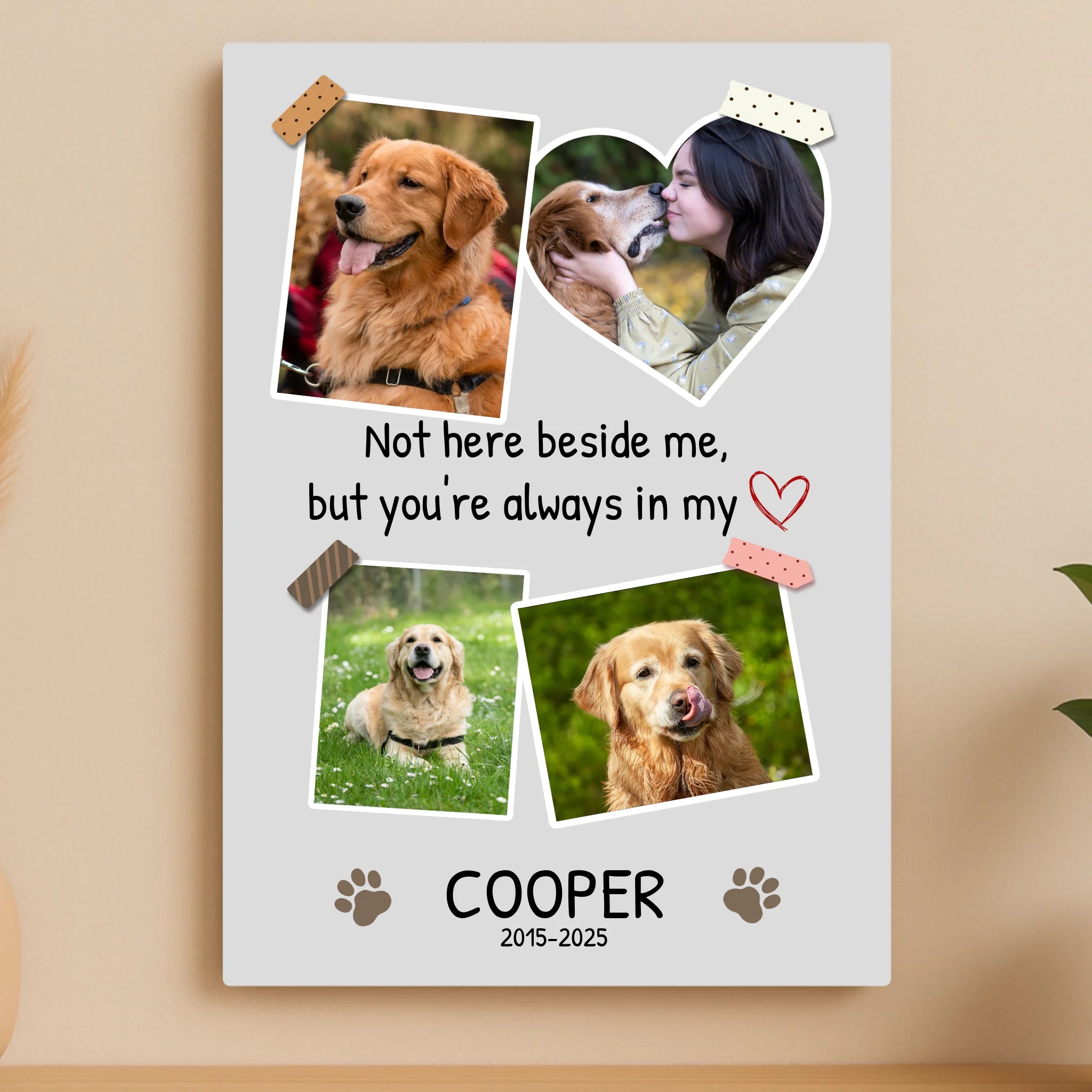 Custom Personalised Pet Memorial Metal Photo Panel - 4 Photos - "Not Here Beside Me"