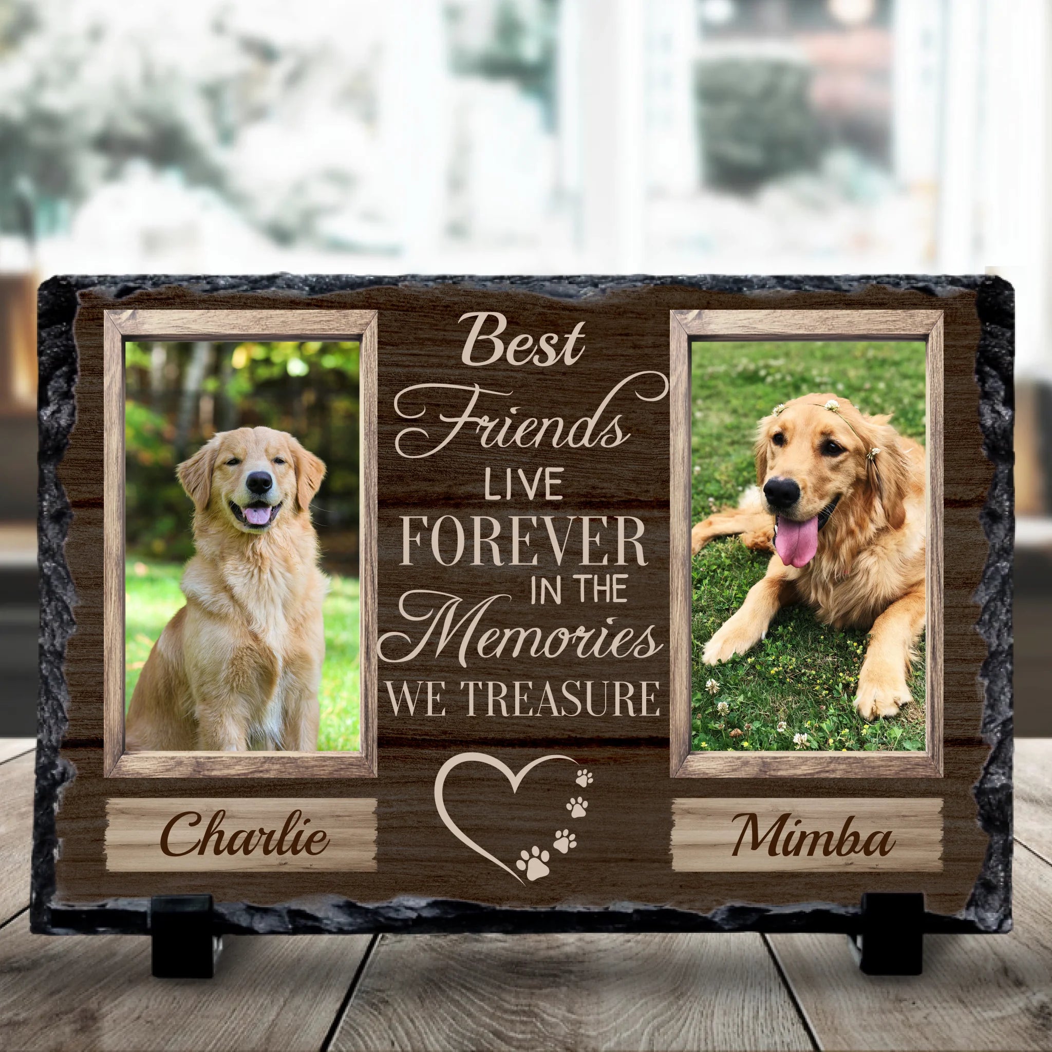 Custom Personalised Pet Memorial Photo Slate - "Best Friends Live Forever"