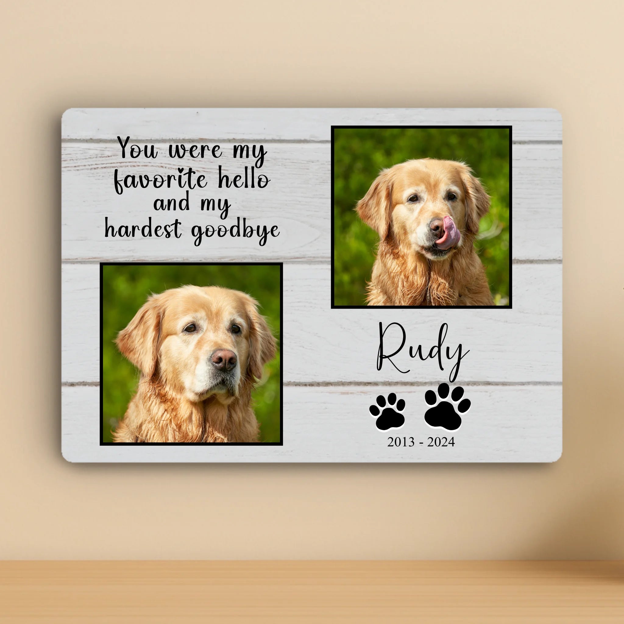 Custom Personalised Pet Memorial Metal Photo Panel - 2 Photos - "Hardest Goodbye"
