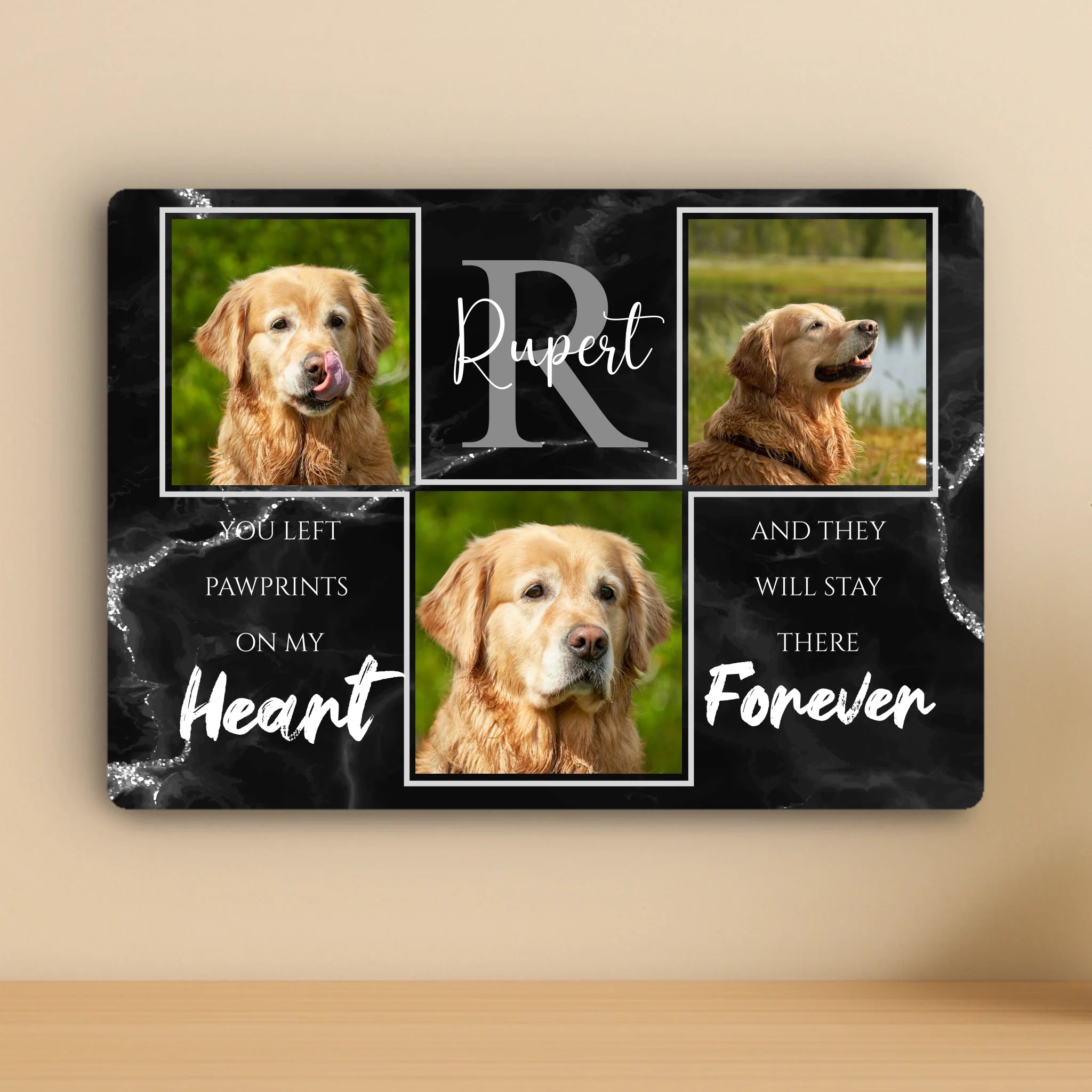 Custom Personalised Pet Memorial Metal Photo Panel - "Pawprint On My Heart"