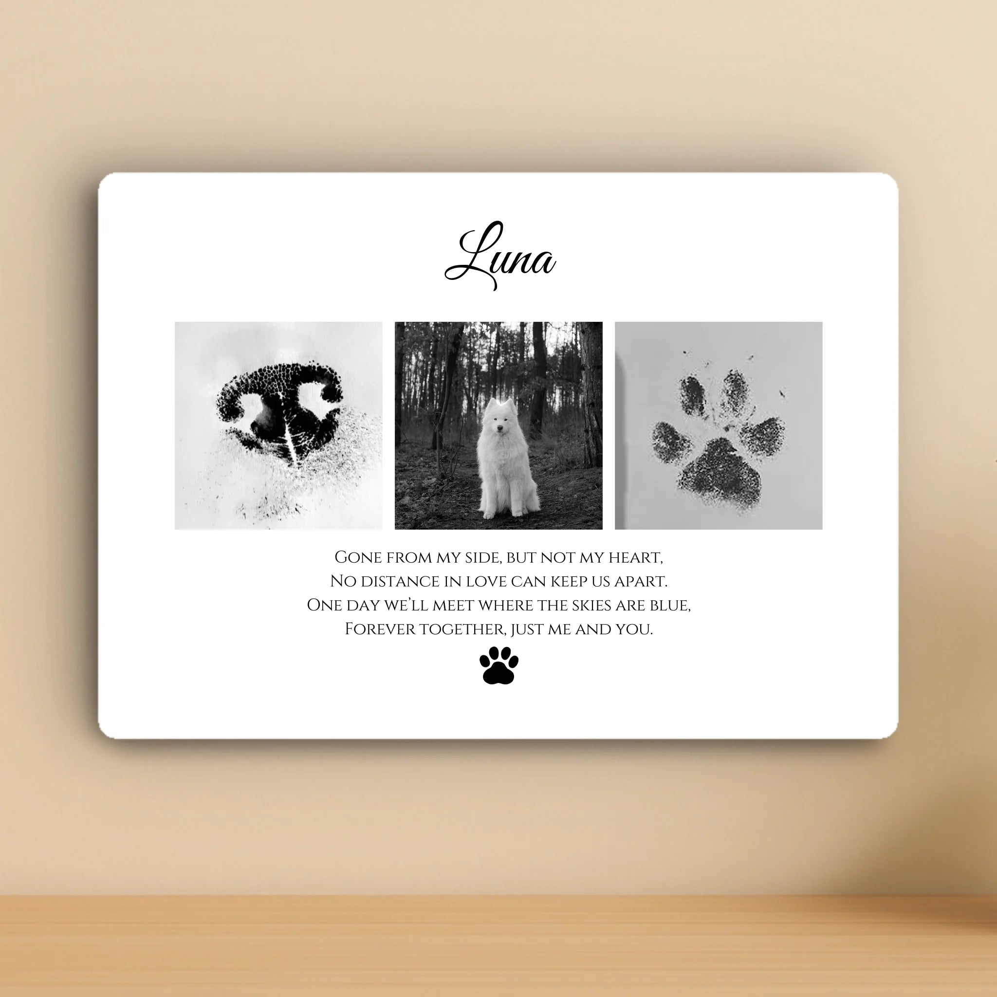 Custom Personalised Pet Memorial Metal Photo Panel - 3 Photos - Black & White