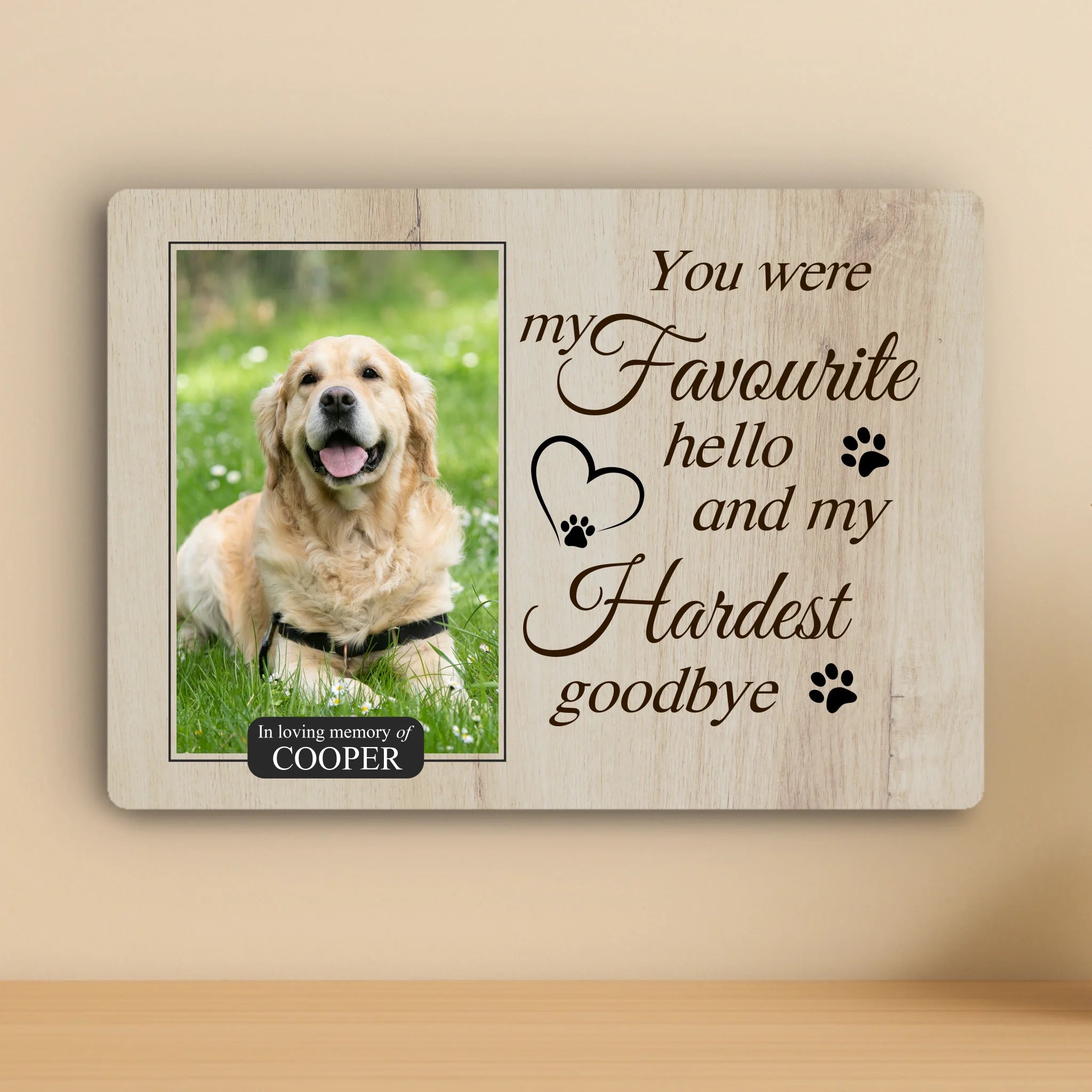 Custom Personalised Pet Memorial Metal Photo Panel - "Favourite Hello"
