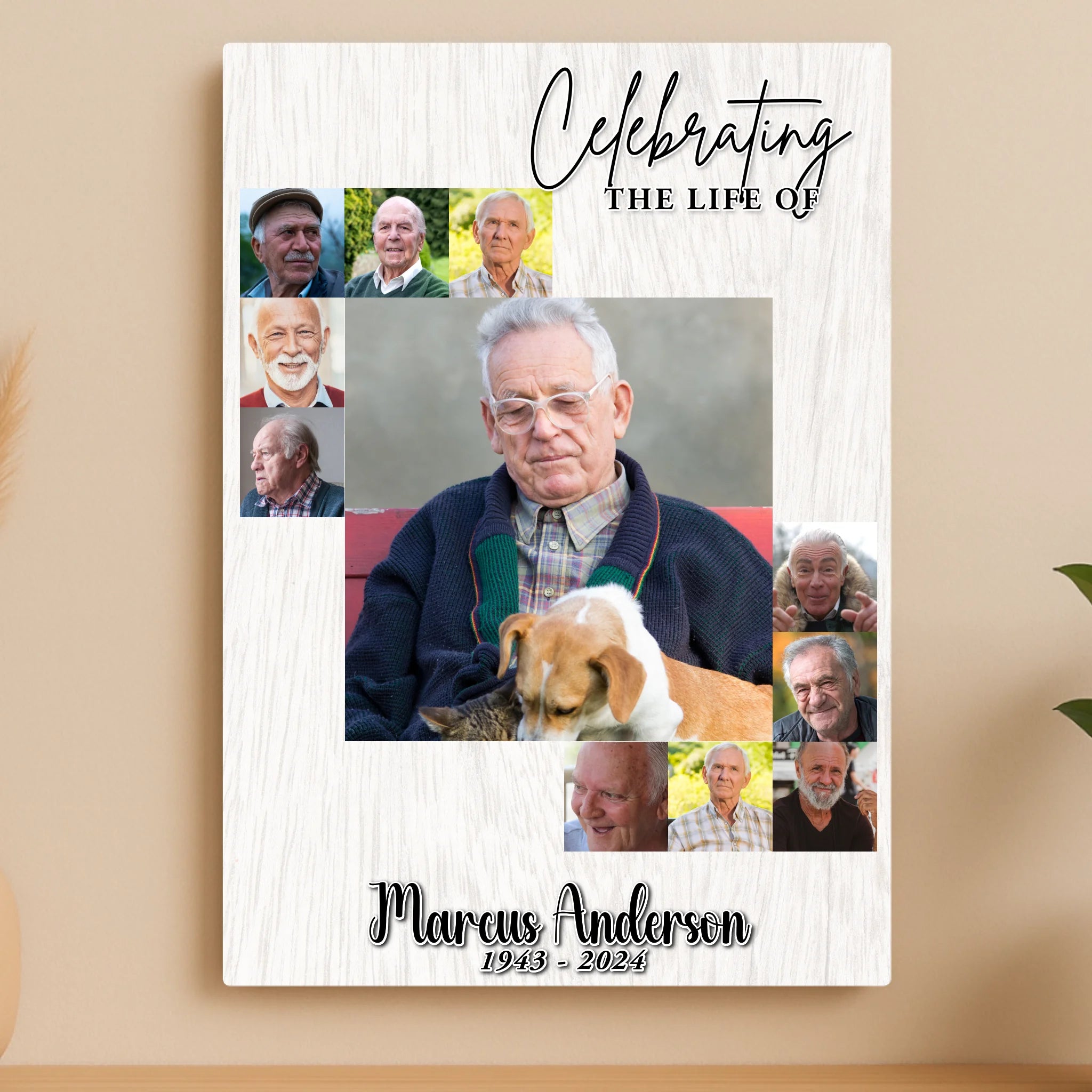 Custom Personalised Memorial Metal Photo Panel - 11 Photos - "Celebrating The Life of"