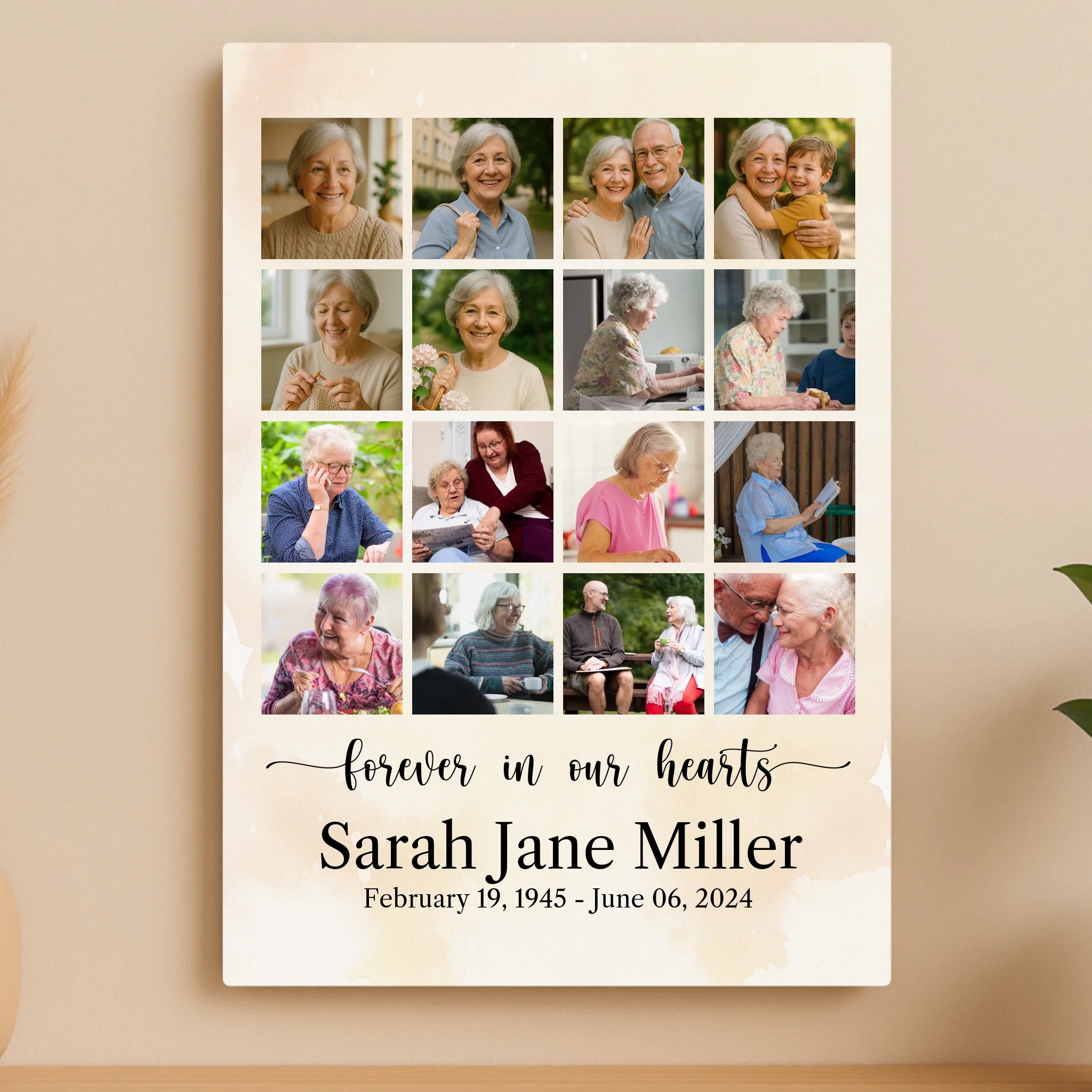 Custom Personalised Memorial Metal Photo Panel - 16 Photos - "Forever In Our Hearts"