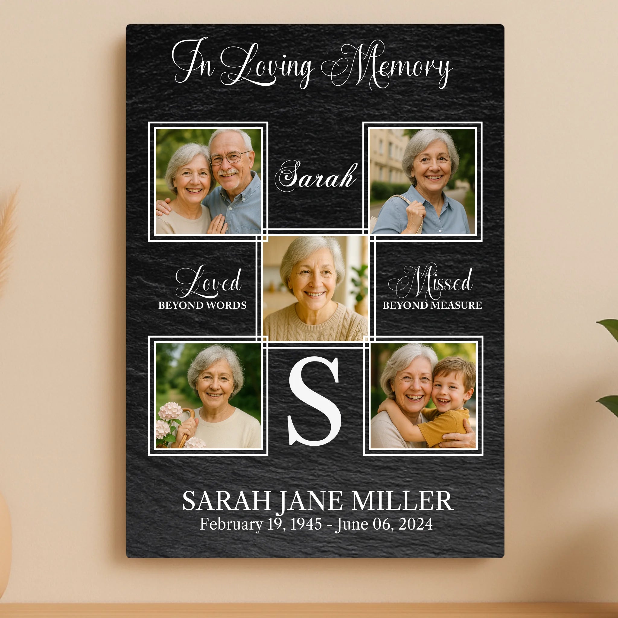 Custom Personalised Memorial Metal Photo Panel - 5 Photos - "Loved Beyond Words"