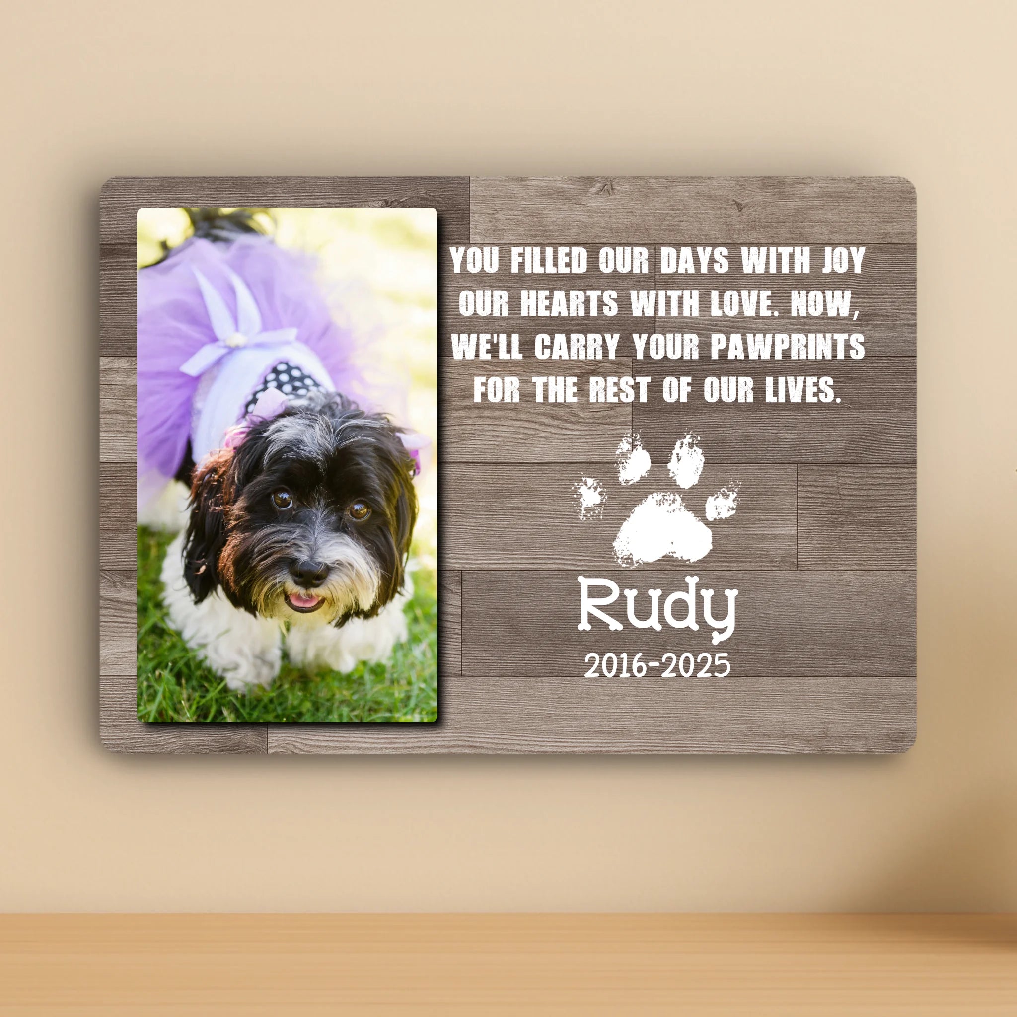 Custom Personalised Pet Memorial Metal Photo Panel - "You Filled Our Days With Joy"