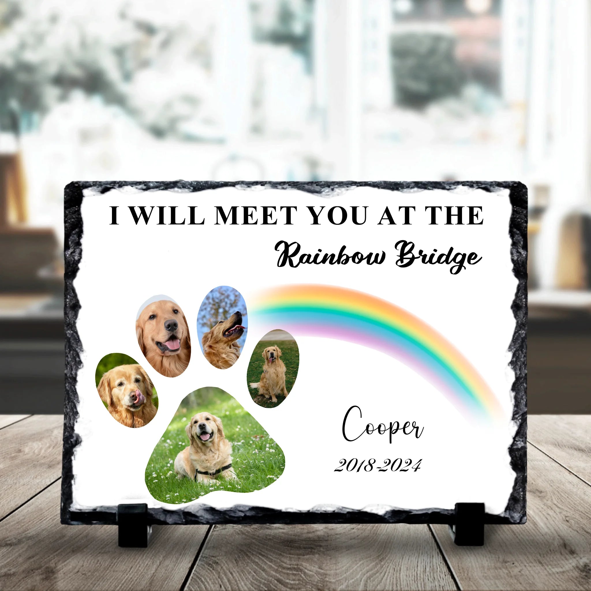 19x14cm personalised photo slate for pet memorial, shown from the side