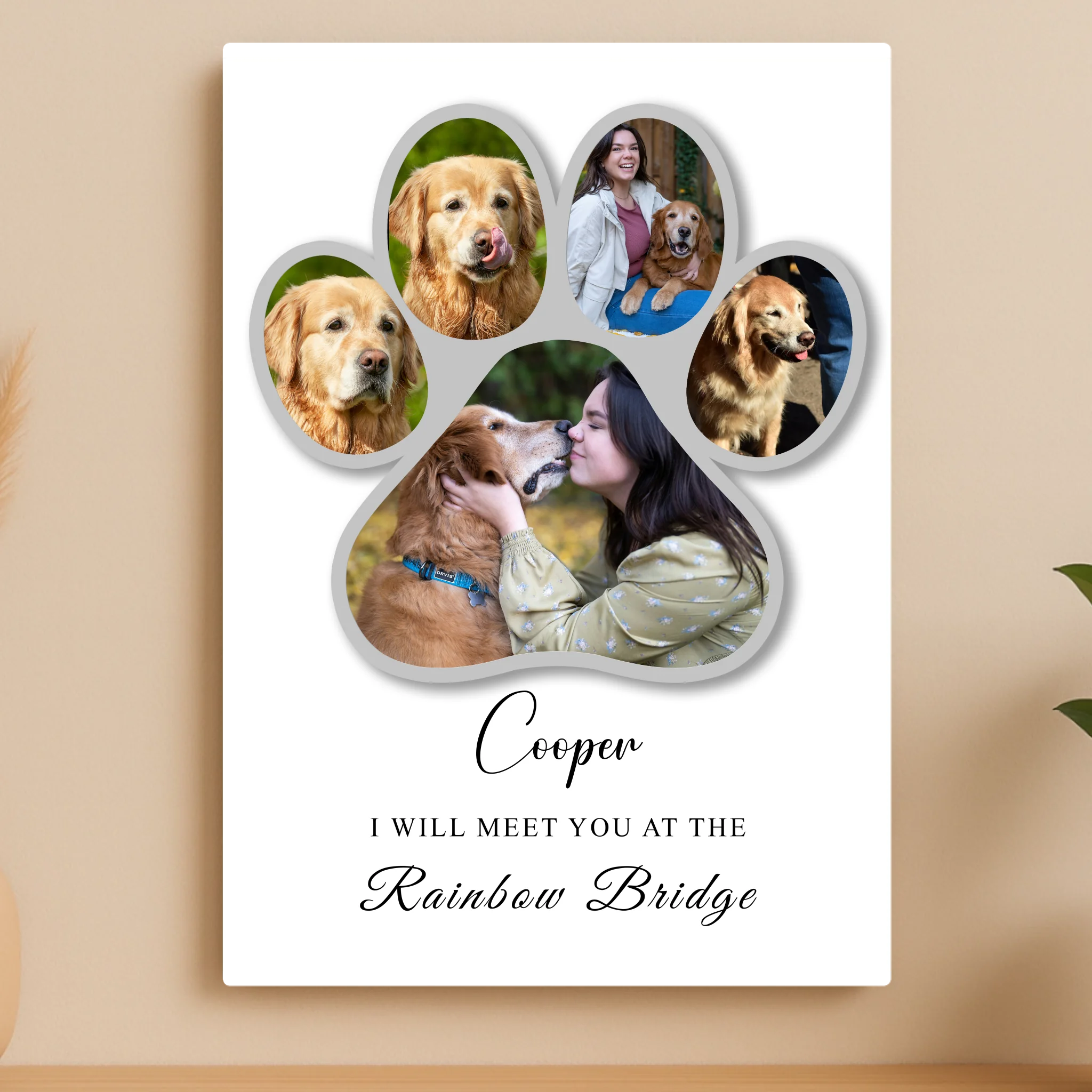 Custom Personalised Pet Memorial Metal Photo Panel - Rainbow Bridge Paw Print