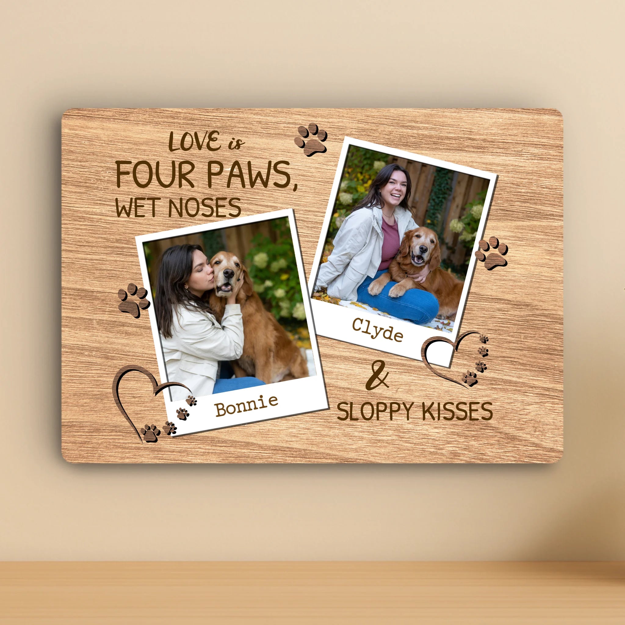Custom Personalised Pet Metal Photo Panel - 2 Photos - "Love Is Four Paws"