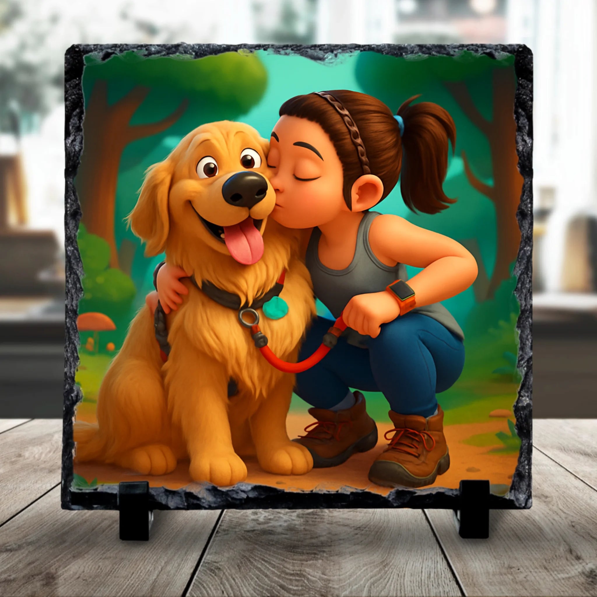 Custom Personalised Photo Slate with Cartoon Effect – Custom Animated Portrait Gift, Unique Keepsake for Family, Pets & Couples