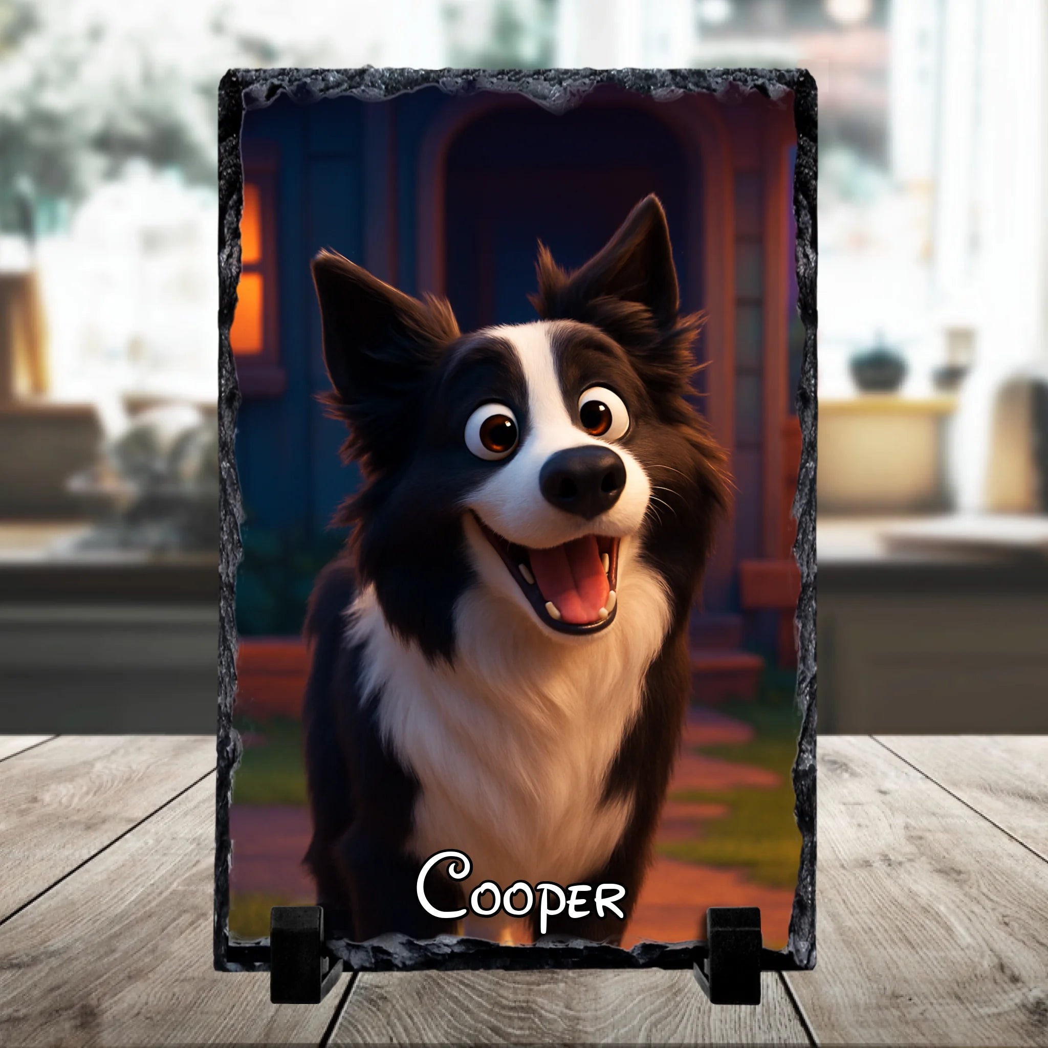 Custom Personalised Photo Slate – Cartoon Effect Pet Portrait Gift, Memorial Keepsake, Unique Stone Display