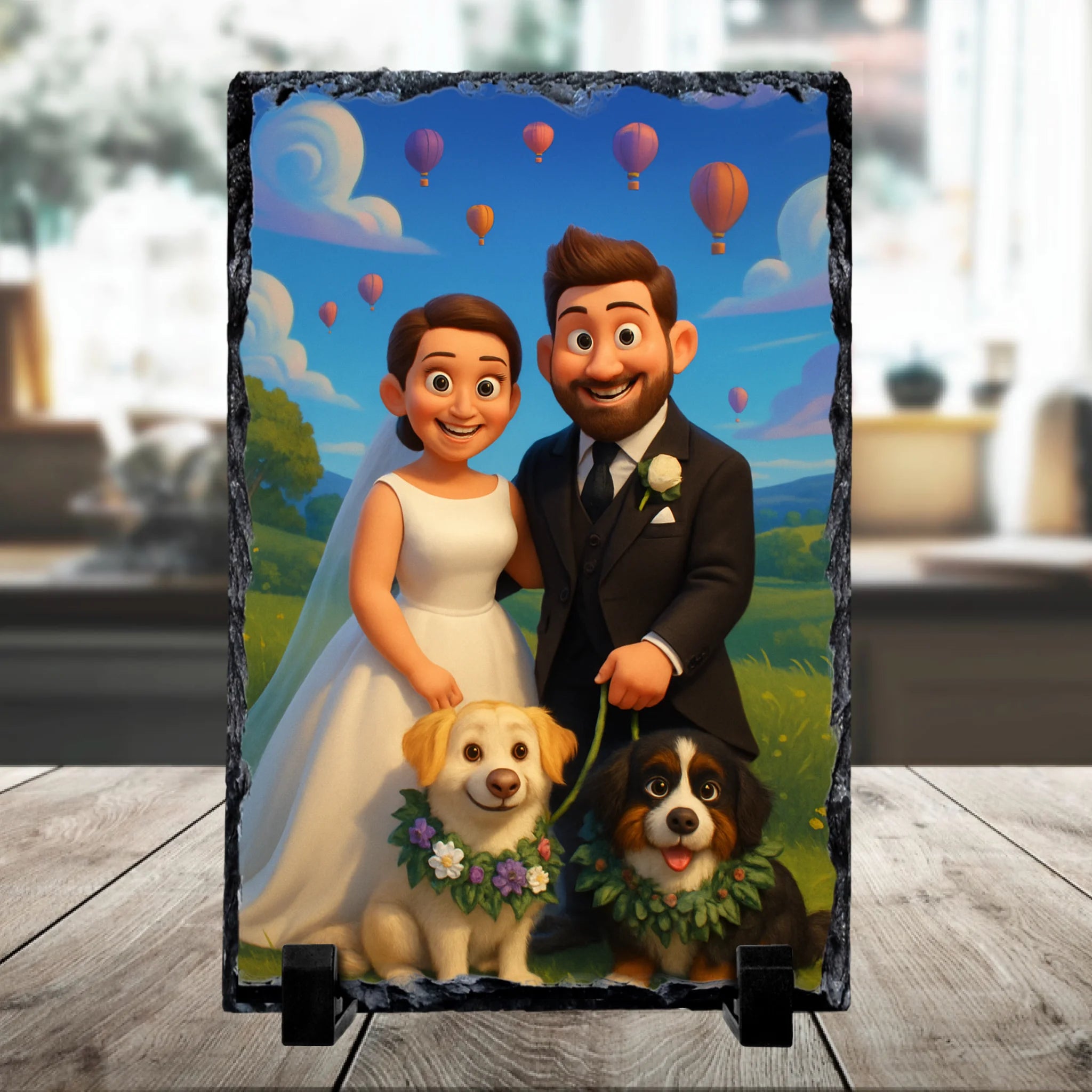 Custom Personalised Photo Slate – Cartoon Effect Wedding Portrait Gift, Unique Couple Keepsake