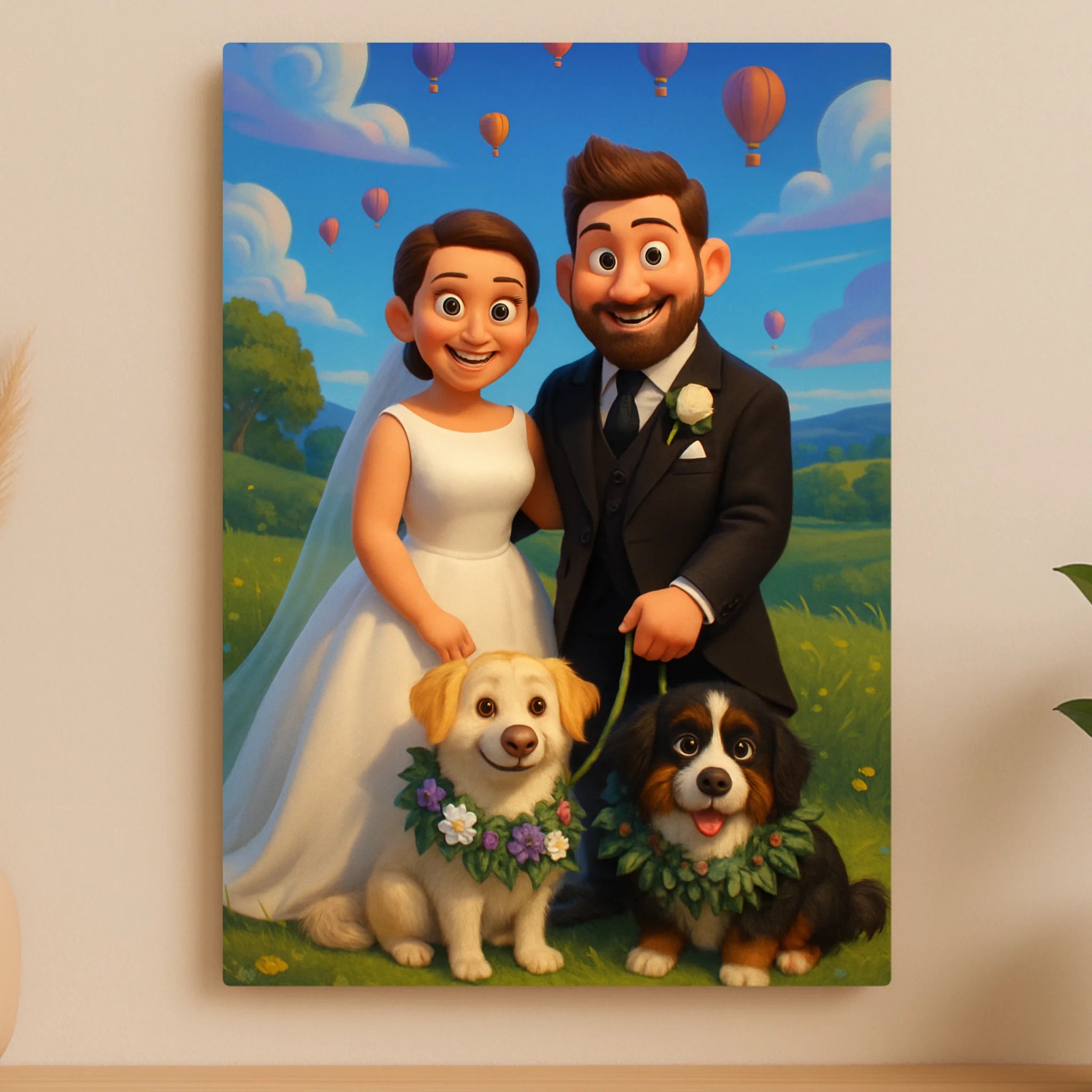 Custom Personalised Aluminium Photo Panel – Cartoon Effect Wedding Portrait Gift, Unique Couple Keepsake