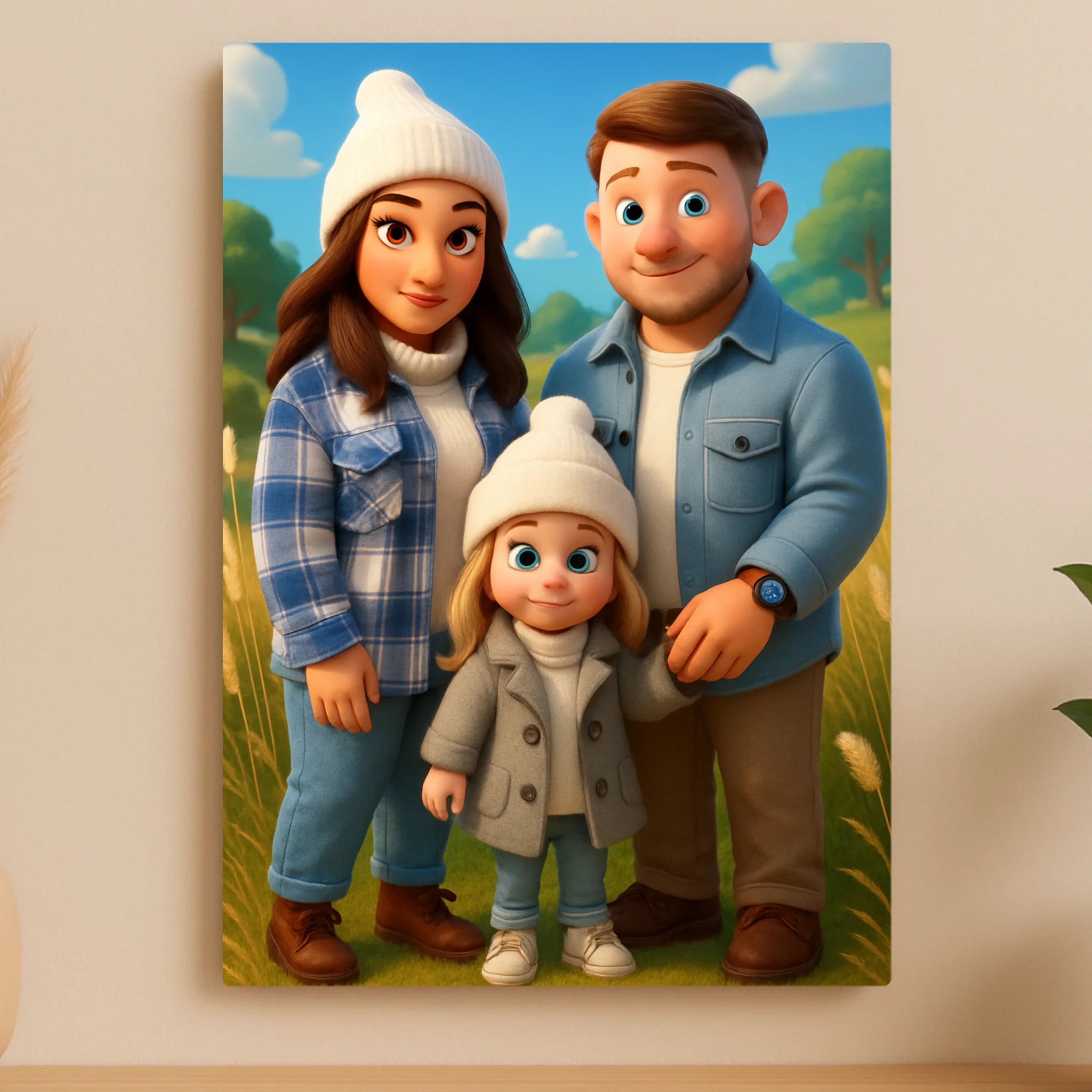 Custom Personalised Metal Photo Panel – Cartoon Effect Family Portrait Gift