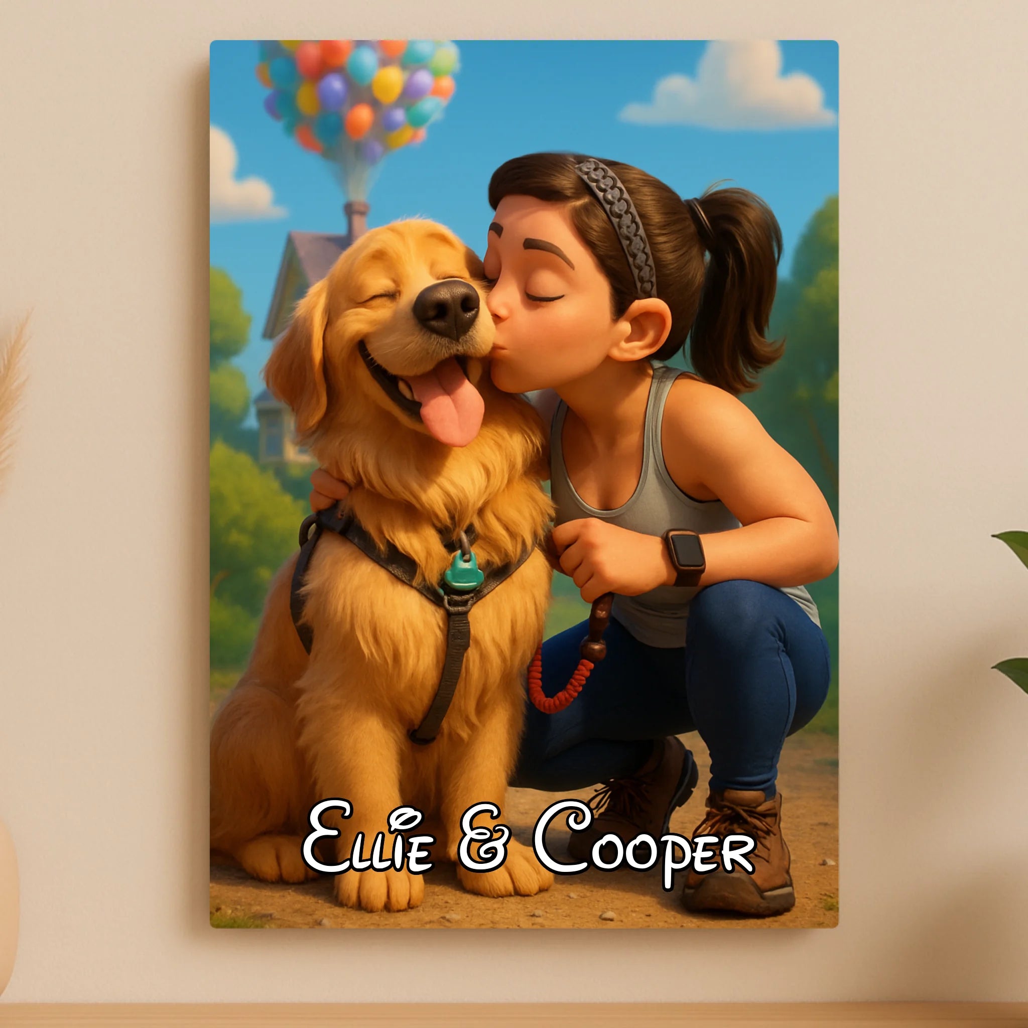 Custom Personalised Aluminium Photo Panel – Cartoon Effect Pet & Owner Portrait Gift, Unique Wall Art