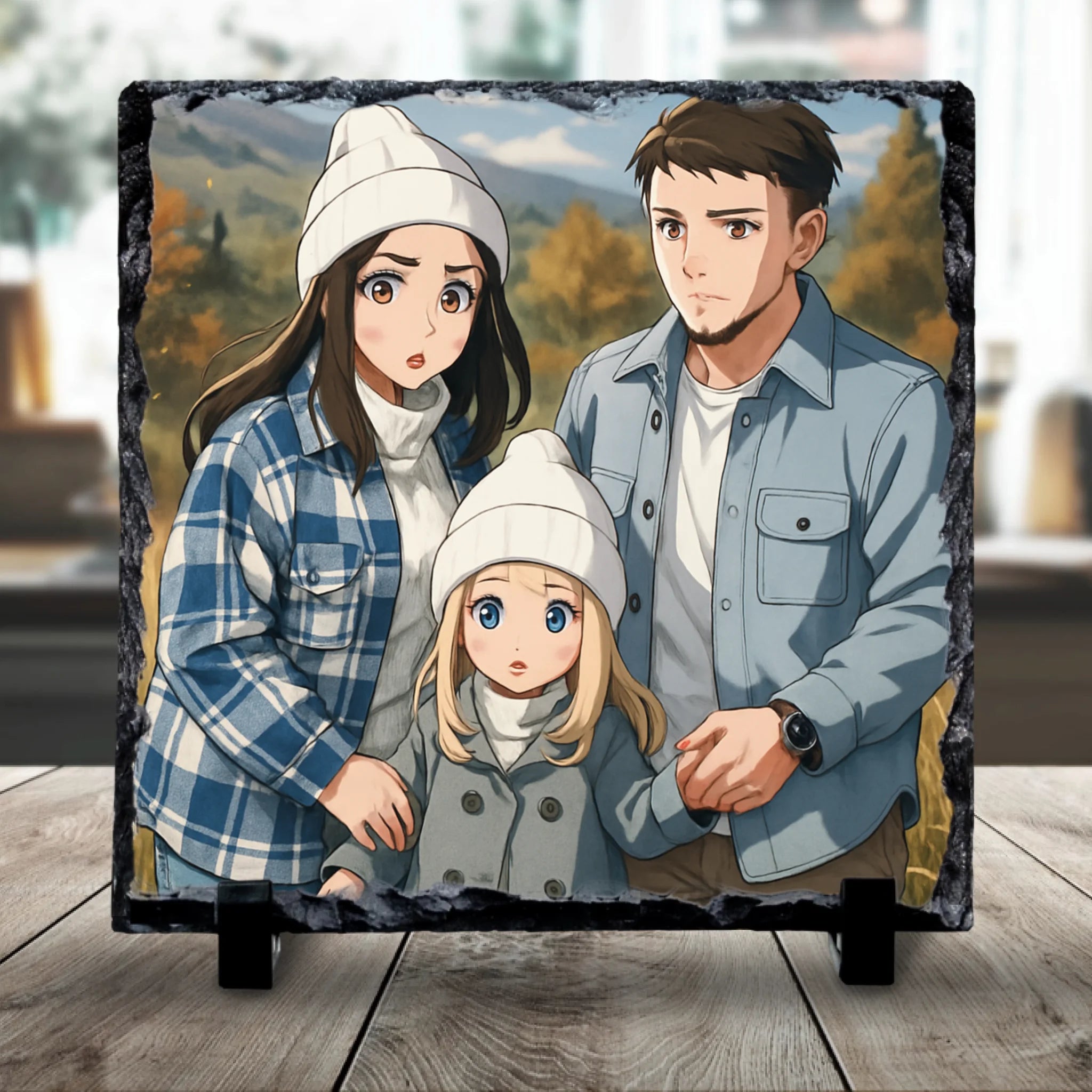 Custom Personalised Anime Photo Slate – Transform Your Family Photo into Anime Style Art