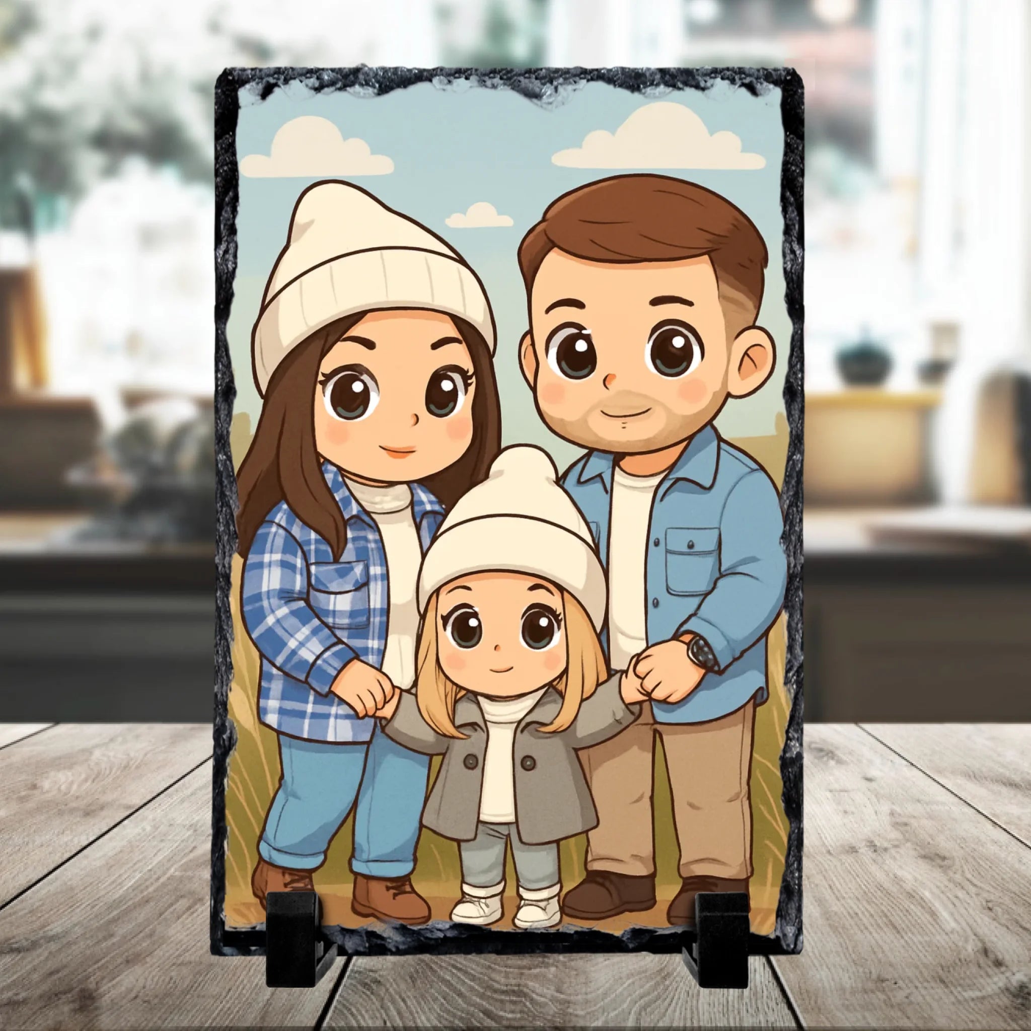 Custom Personalised Cartoon Portrait on Photo Slate – Chibi Style