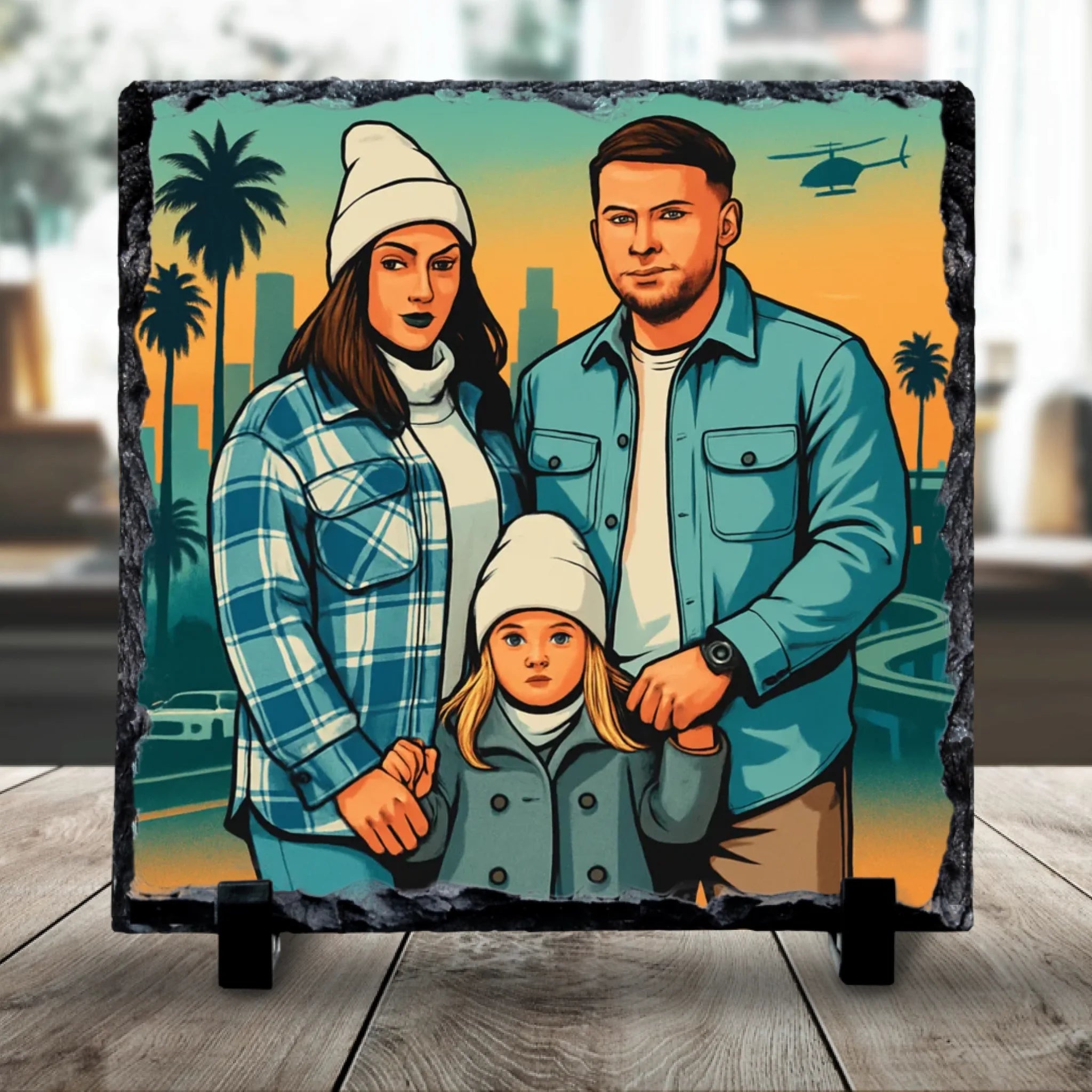 Custom Personalised Cartoon Portrait on Slate - Inspired By Popular Video Game