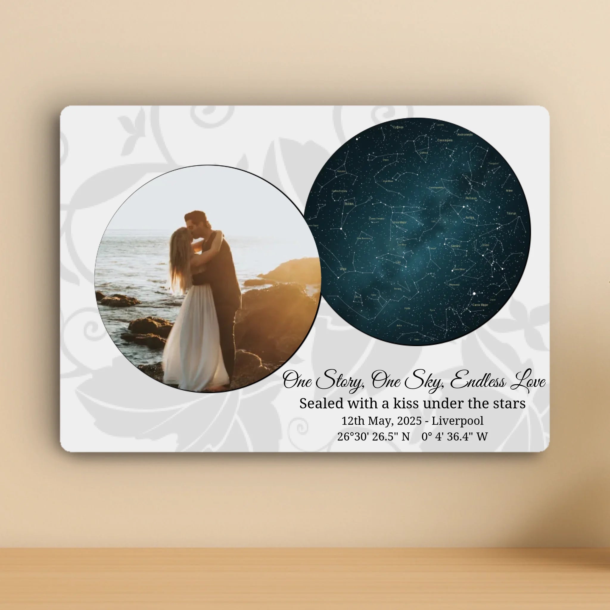 Custom Personalised Couples Metal Photo Panel - Custom Star Map - One Story, One Sky